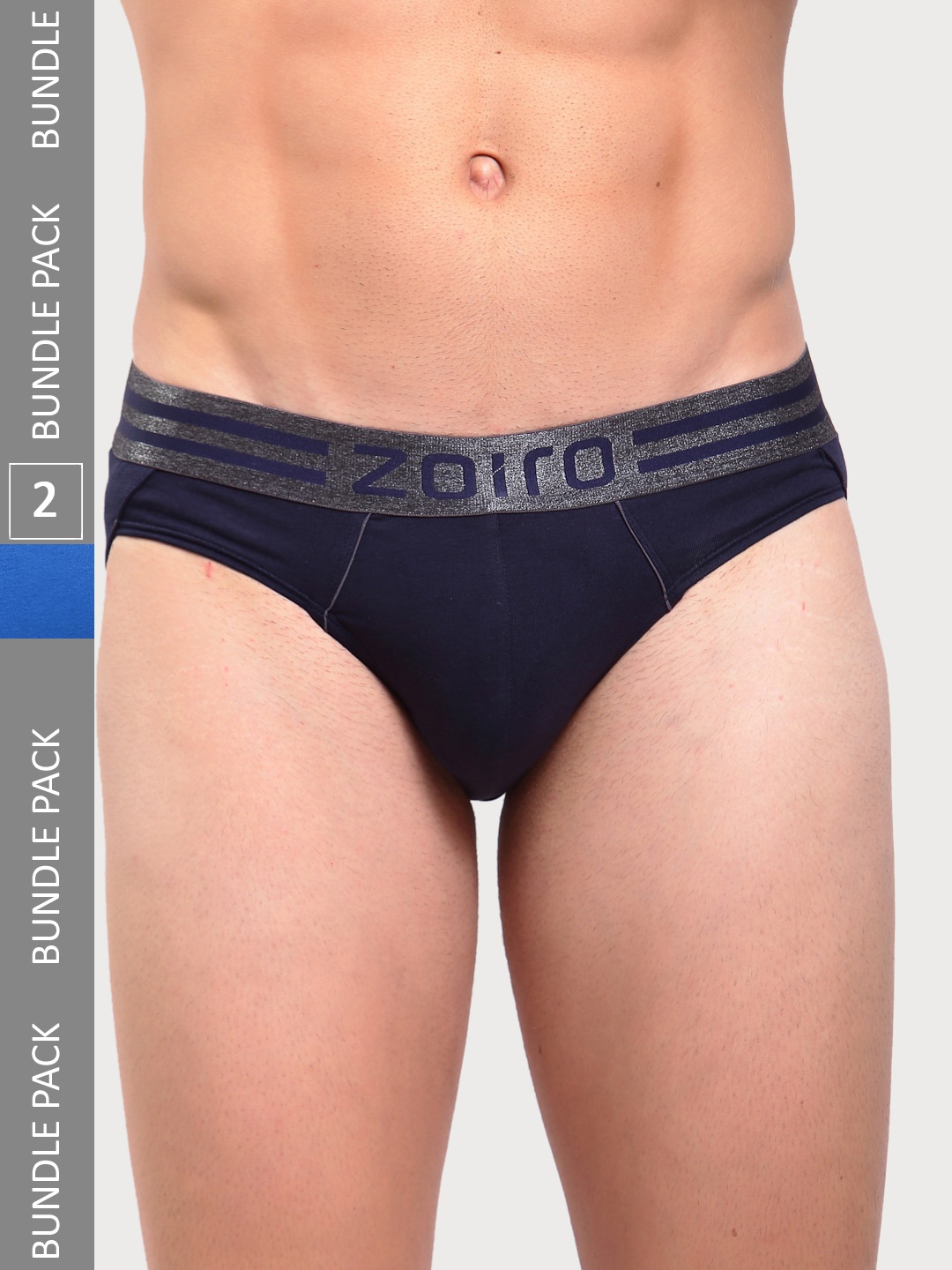 

Zoiro Men Pack Of 2 Mid-Rise Basic Briefs SPORTSBRIEF, Navy blue