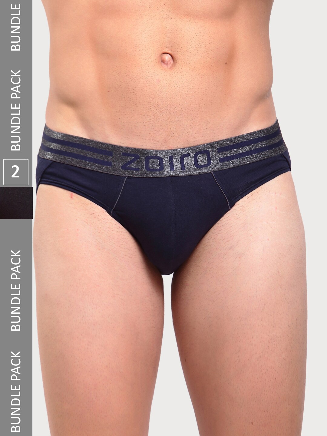 

Zoiro Men Pack Of 2 Mid-Rise Basic Briefs SPORTSBRIEF-513Navy+Black, Navy blue