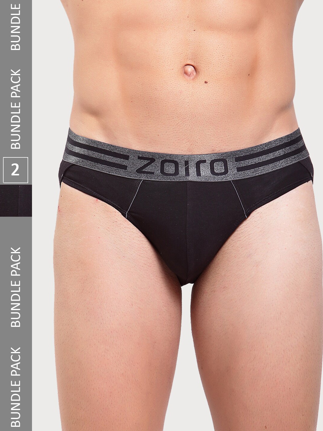 

Zoiro Men Pack Of 2 Mid-Rise Basic Briefs SPORTSBRIEF-513Black+Black