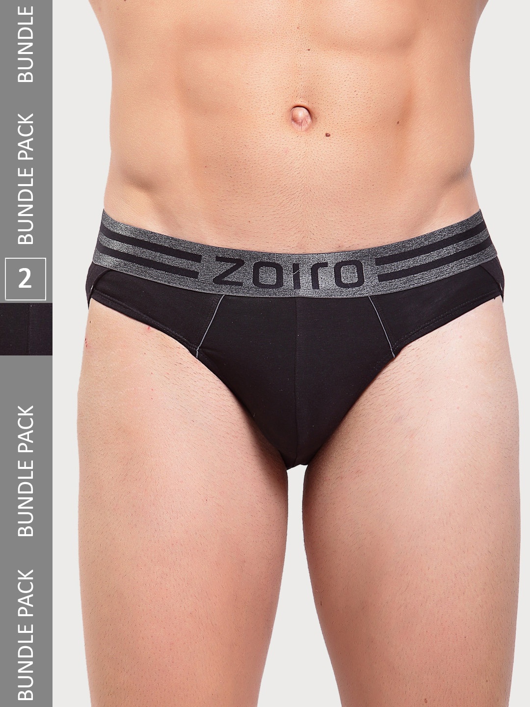

Zoiro Men Pack Of 2 Mid Rise Basic Briefs, Black