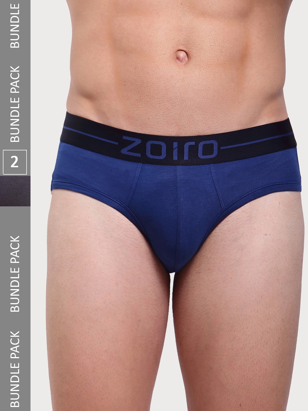 

Zoiro Men Pack Of 2 Solid Knitted Basic Briefs, Charcoal