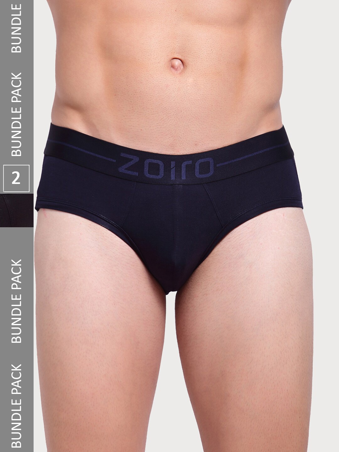 

Zoiro Men Pack Of 2 Solid Mid-Rise Basic Briefs, Navy blue