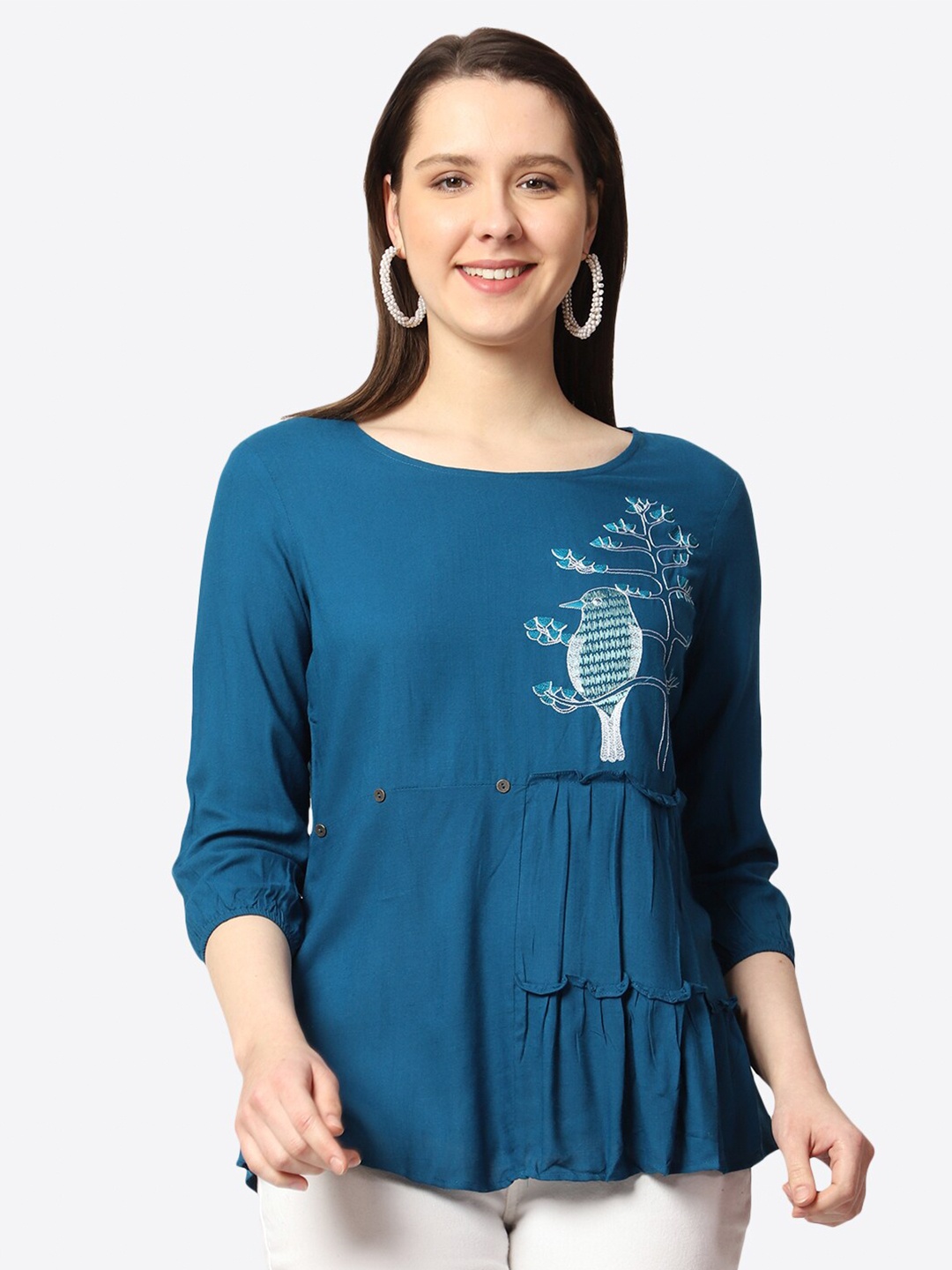 

Prettify Floral Embroidered Top, Blue