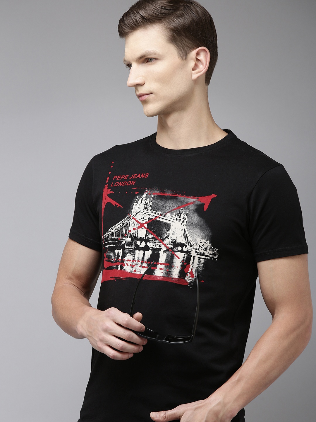 

Pepe Jeans Printed Pure Cotton Slim Fit T-shirt, Black