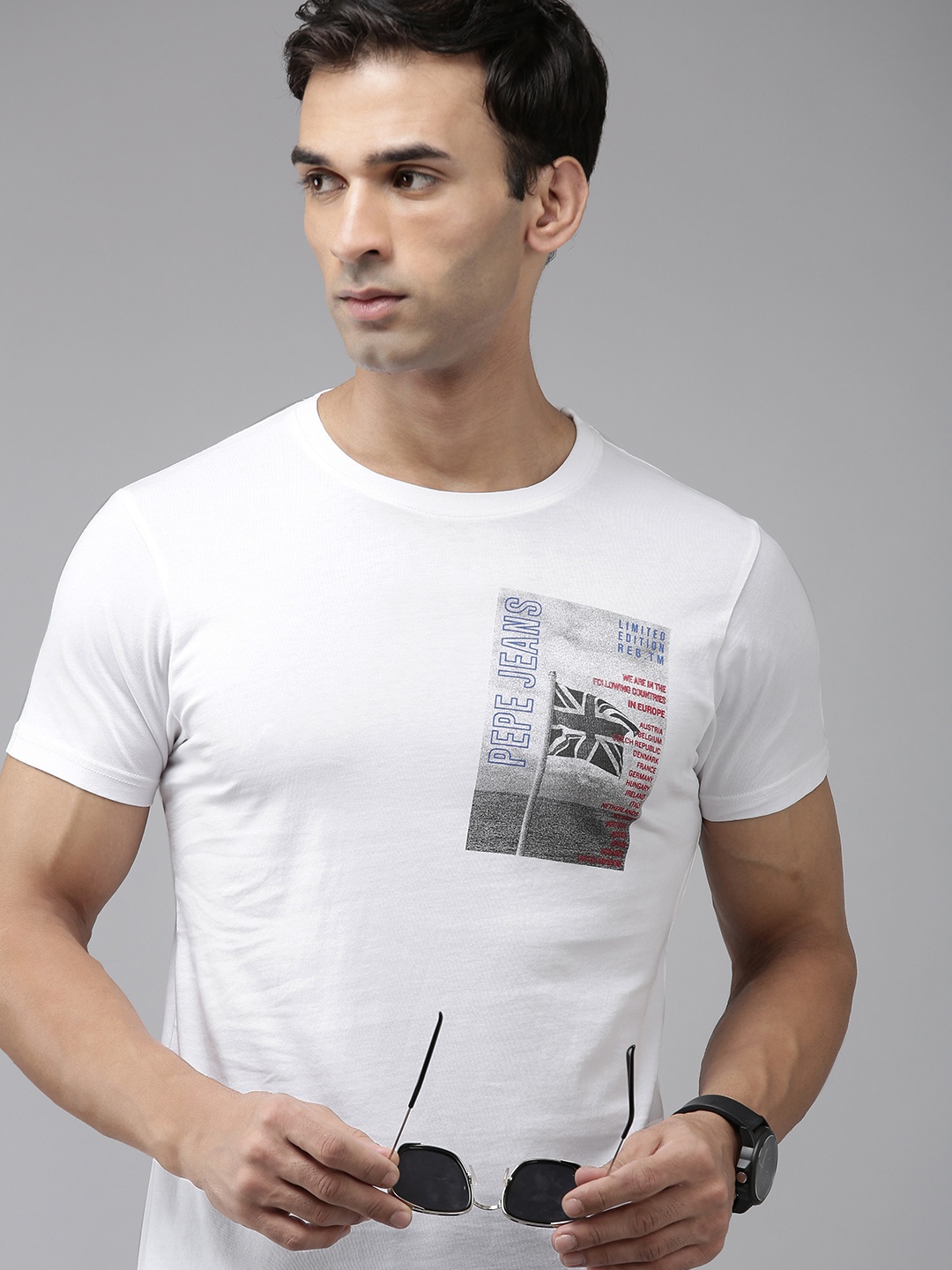 

Pepe Jeans Men Pure Cotton Printed Slim Fit T-shirt, White