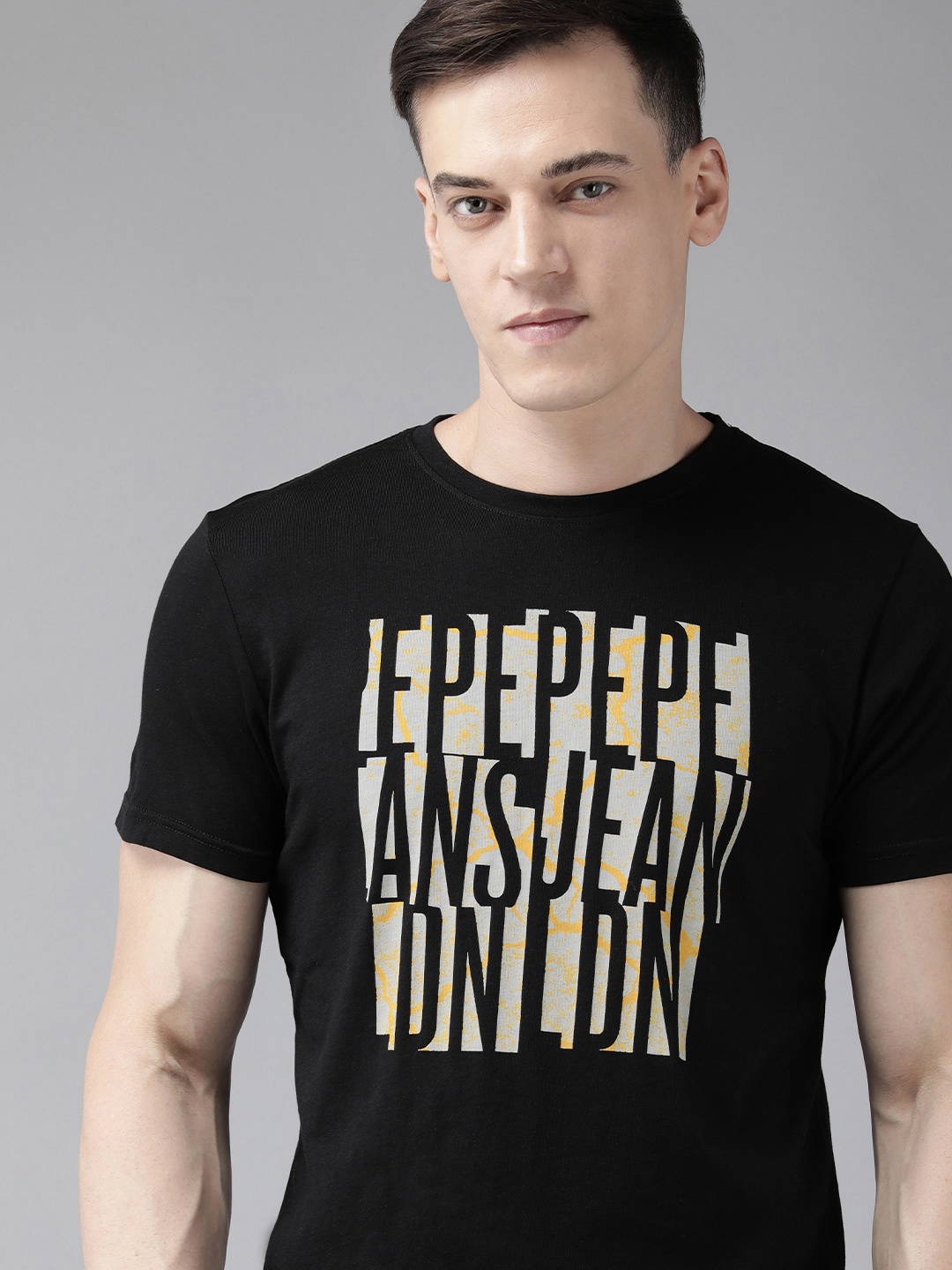 

Pepe Jeans Round Neck Typography Printed Pure Cotton Slim Fit T-shirt, Black