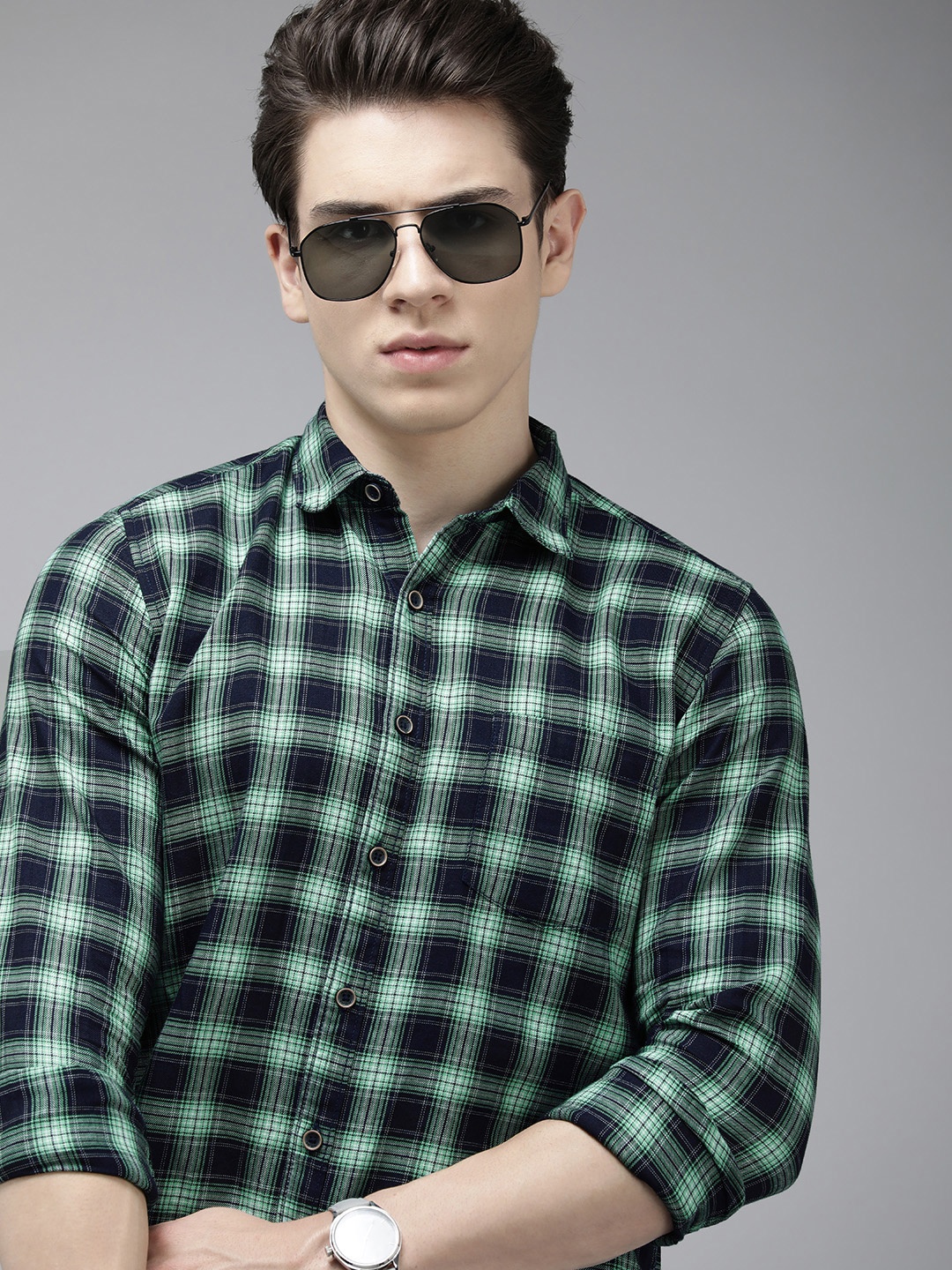 

Pepe Jeans Men Pure Cotton Tartan Checked Casual Shirt, Green