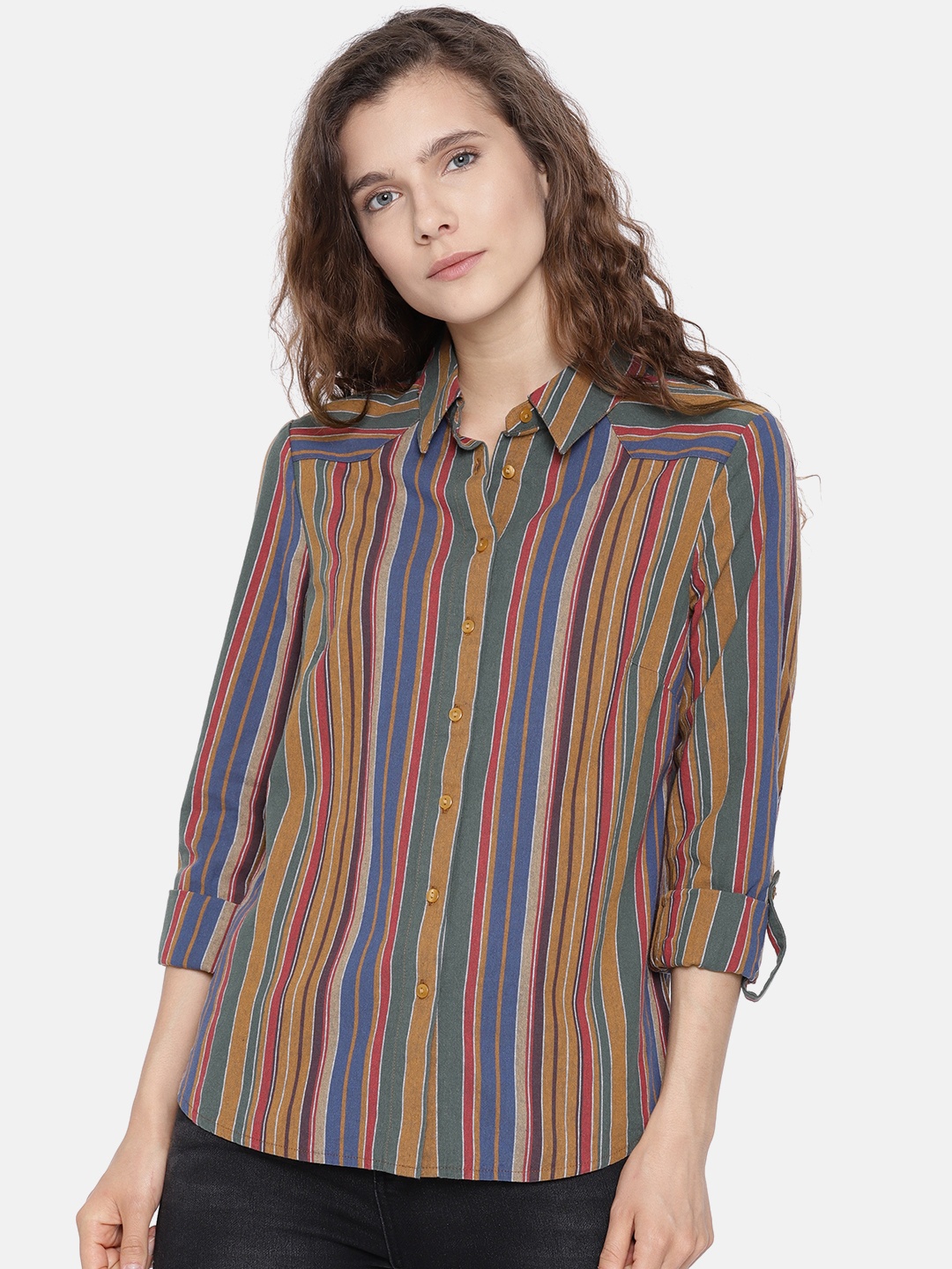 

Vero Moda Women Multicoloured Regular Fit Striped Casual Shirt, Multi