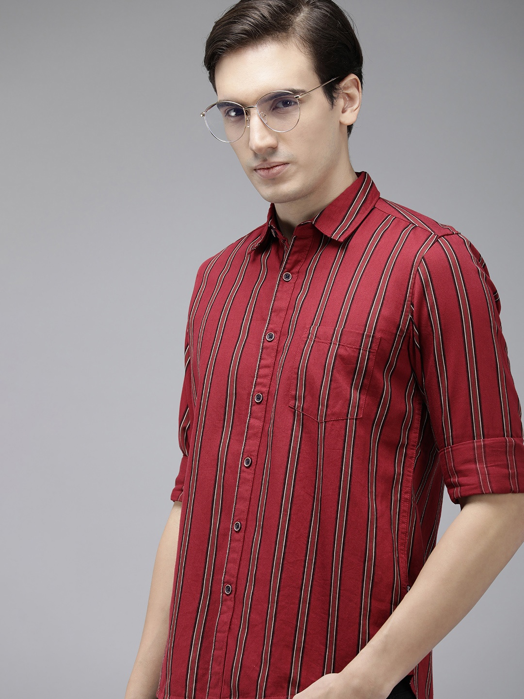 

Pepe Jeans Men Pure Cotton Striped Casual Shirt, Maroon