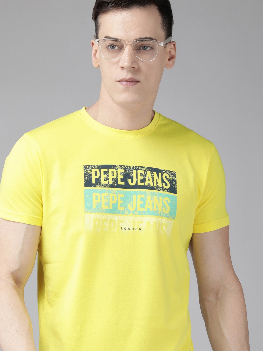 

Pepe Jeans Round Neck Typography Printed Pure Cotton Slim Fit T-shirt, Yellow
