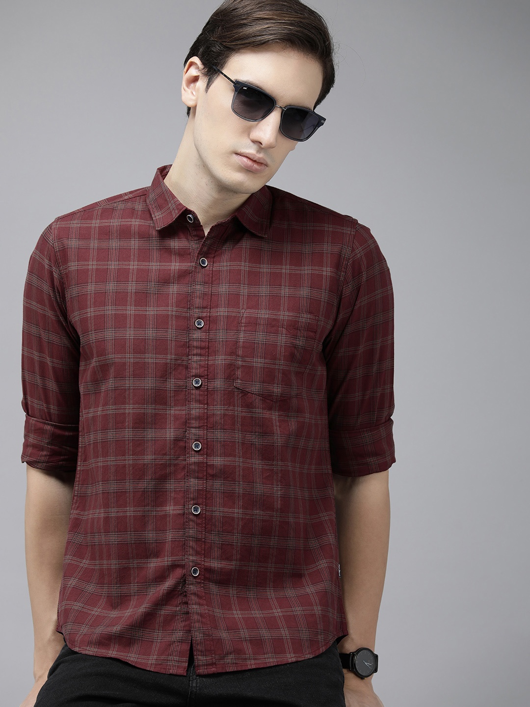 

Pepe Jeans Men Pure Cotton Tartan Checked Casual Shirt, Maroon