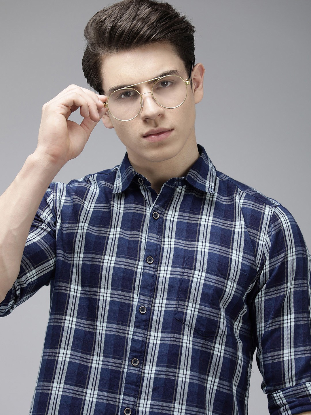 

Pepe Jeans Men Pure Cotton Tartan Checked Casual Shirt, Blue
