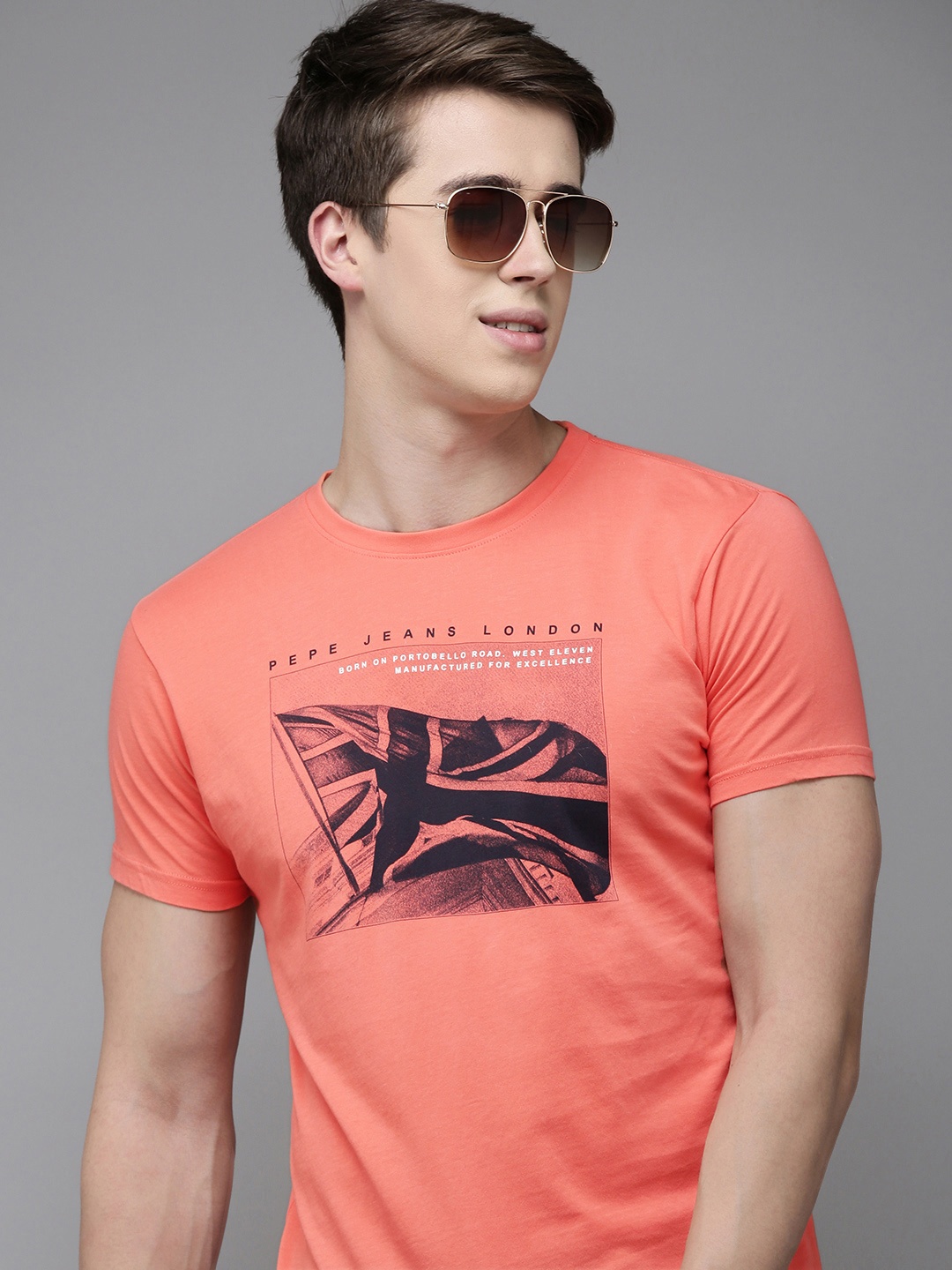 

Pepe Jeans Graphic Printed Pure Cotton Slim Fit T-shirt, Peach