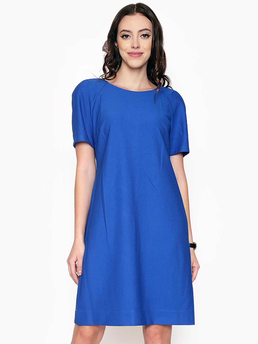 

250 DESIGNS Short Sleeves Georgette A-Line Dress, Blue