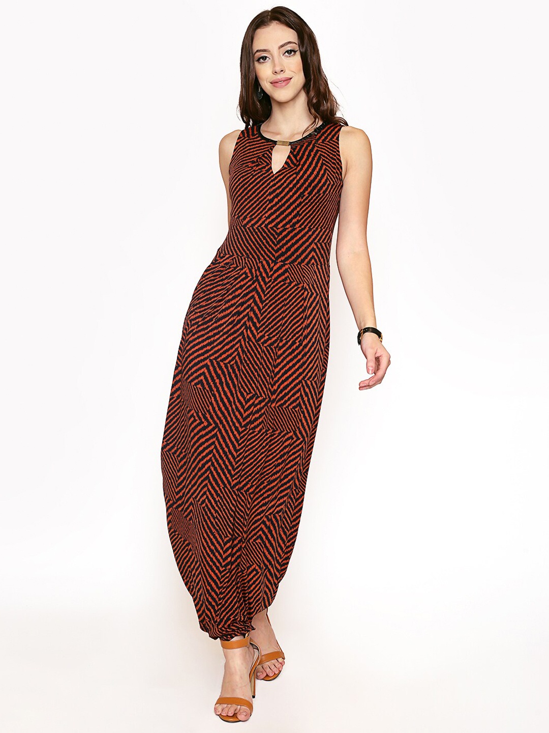 

250 DESIGNS Keyhole Neck Chiffon Maxi Dress, Orange