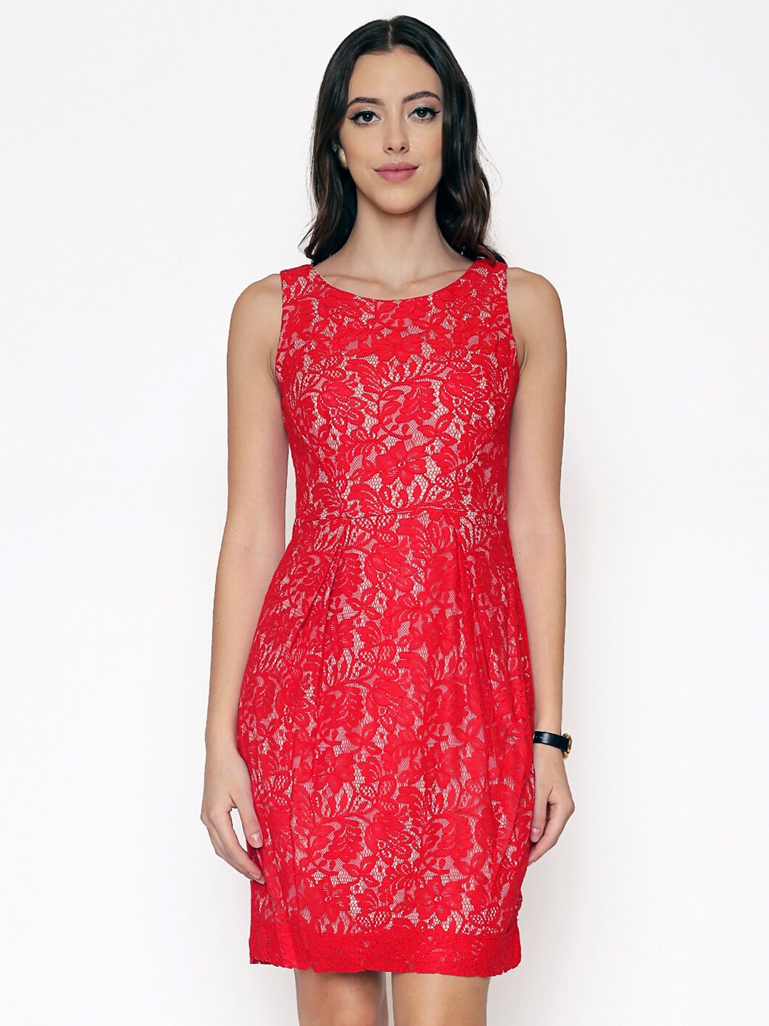 

250 DESIGNS Floral Lace Sheath Dress, Red