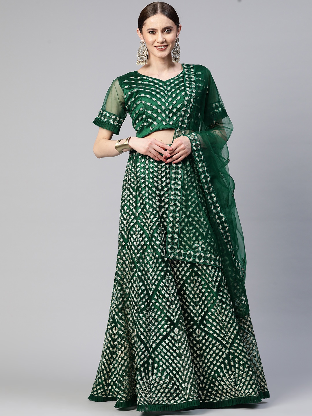 

SHUBHVASTRA Embroidered Semi-Stitched Lehenga & Unstitched Blouse With Dupatta, Green