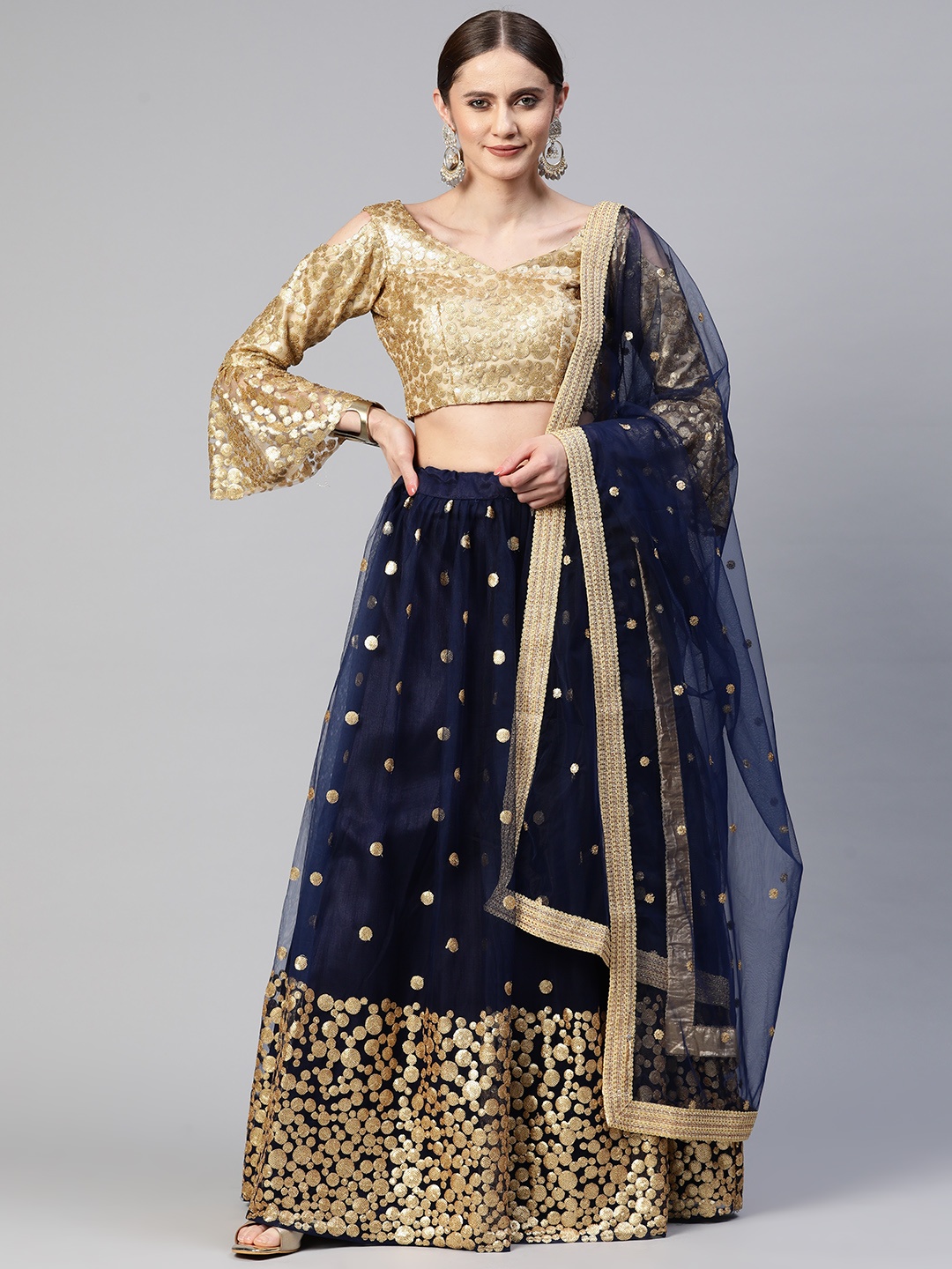 

SHUBHVASTRA Embellished Sequinned Semi-Stitched Lehenga & Unstitched Blouse With Dupatta, Navy blue