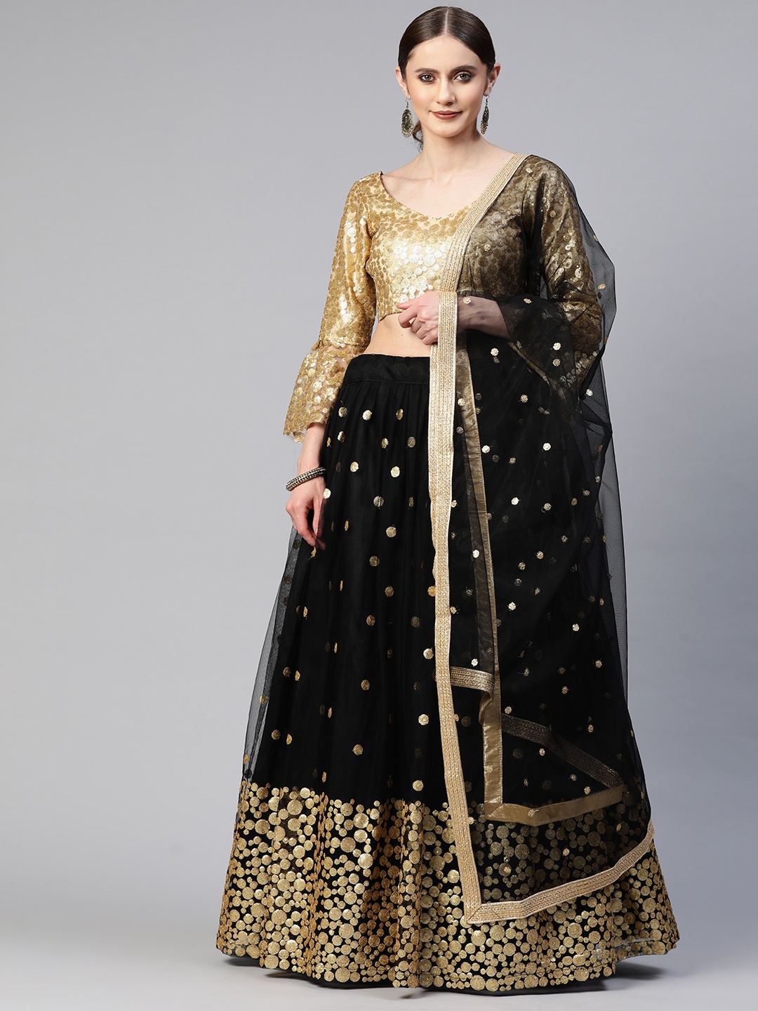 

SHUBHVASTRA Embroidered Semi-Stitched Lehenga & Unstitched Blouse With Dupatta, Black