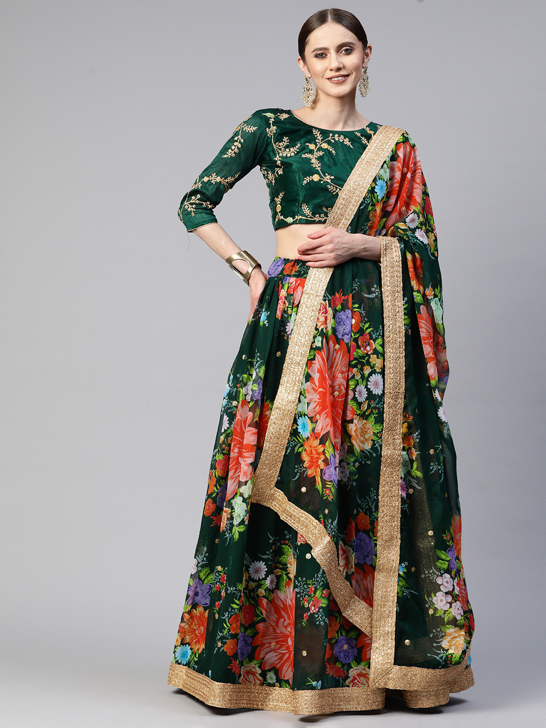 

SHUBHVASTRA Embroidered Semi-Stitched Lehenga & Unstitched Blouse With Dupatta, Green