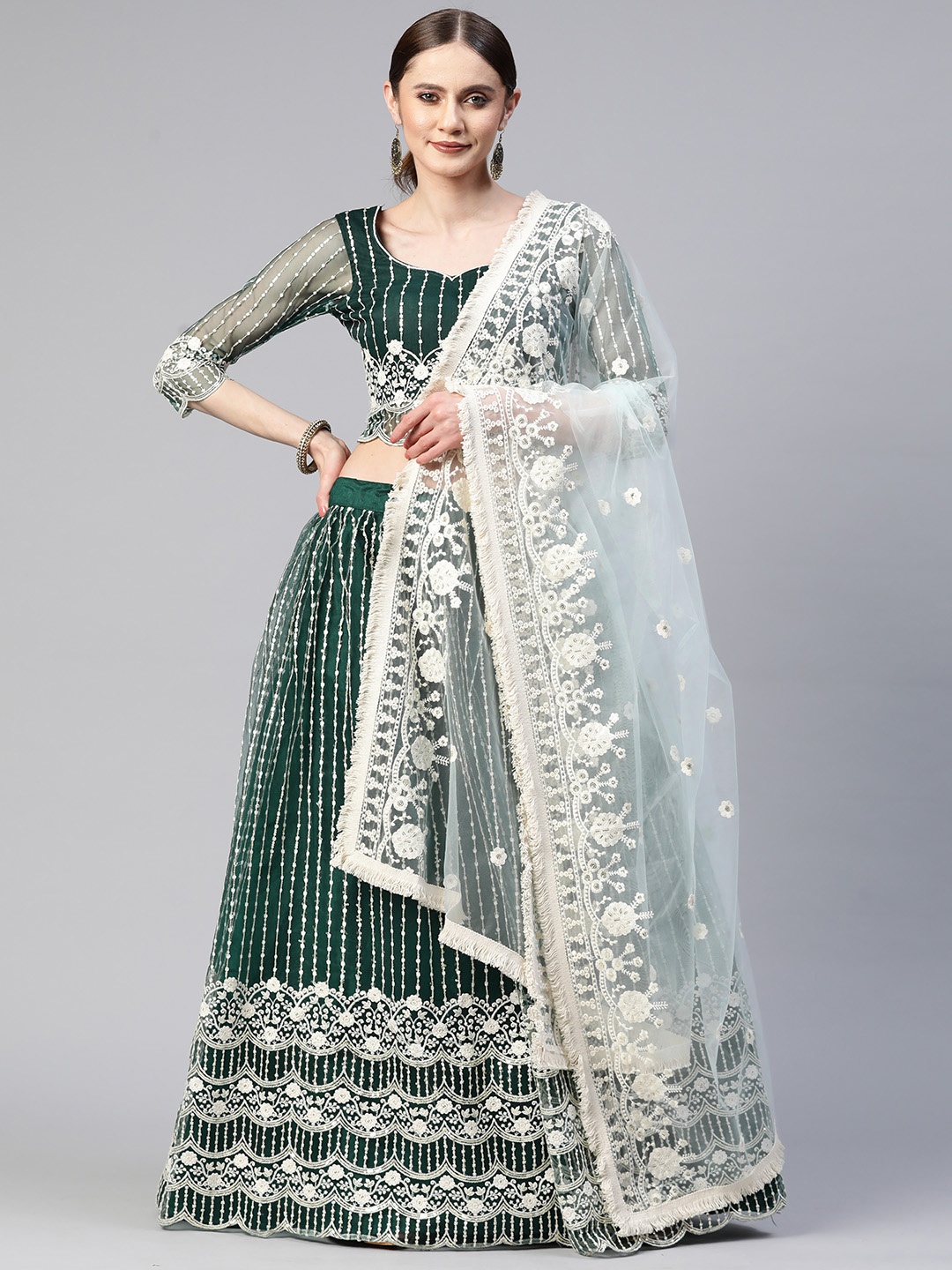 

SHUBHVASTRA Embroidered Semi-Stitched Lehenga & Unstitched Blouse With Dupatta, Green