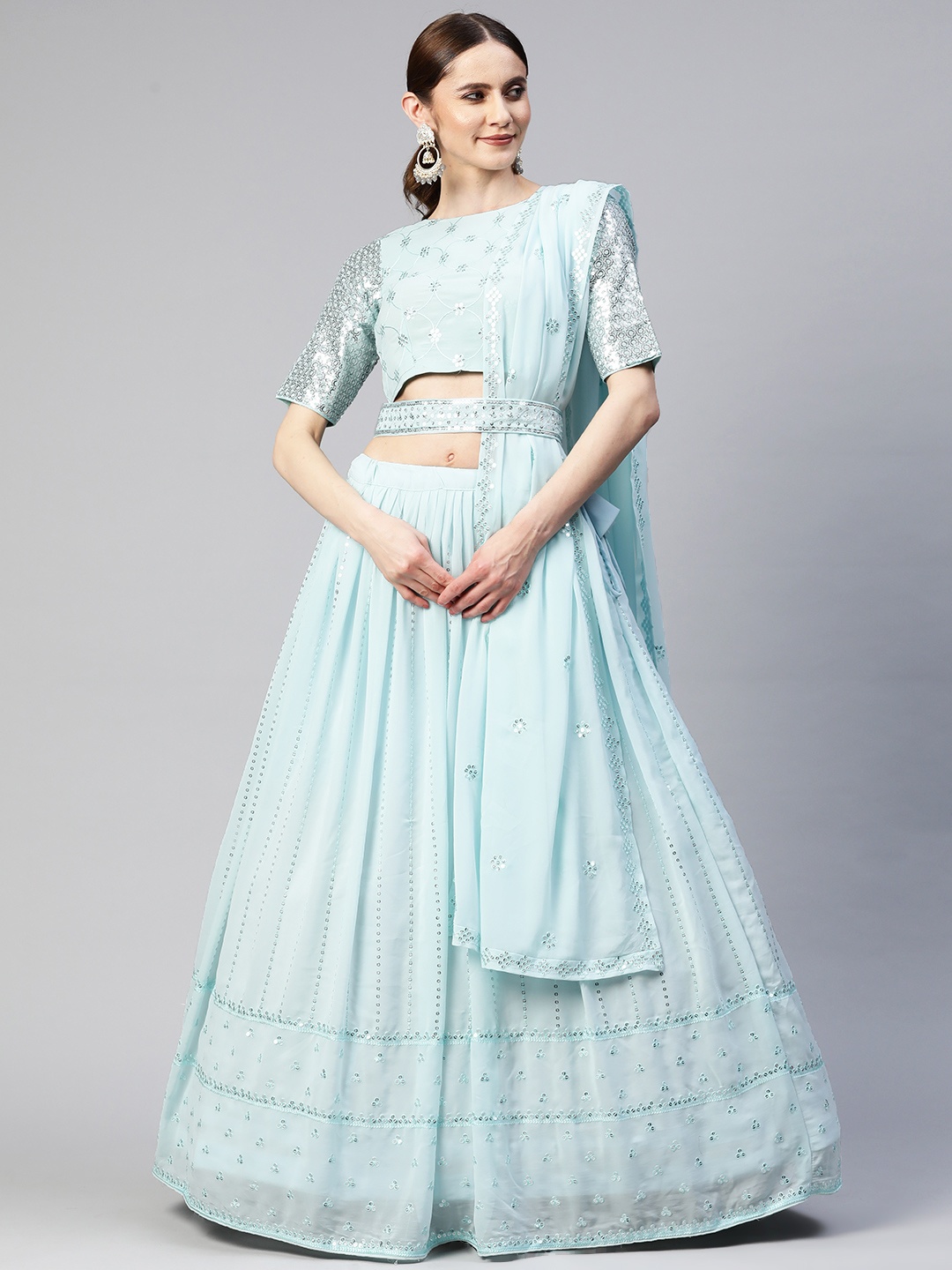 

SHUBHVASTRA Embroidered Semi-Stitched Lehenga & Unstitched Blouse With Dupatta, Blue