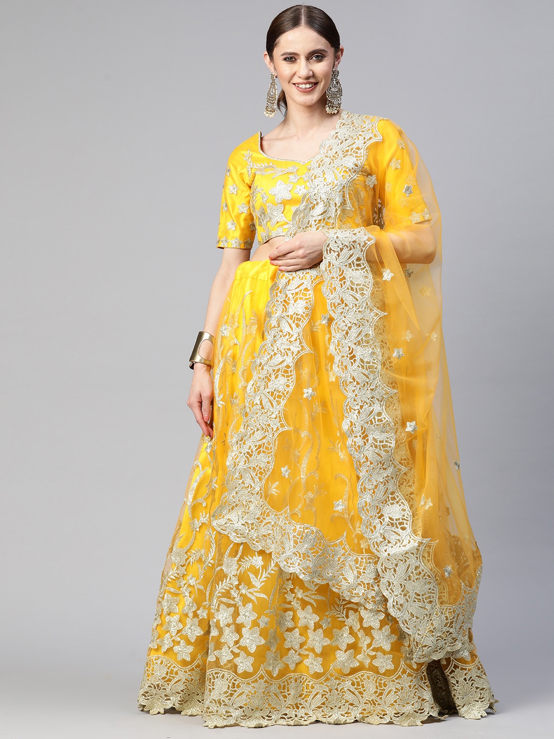 

SHUBHVASTRA Embroidered Semi-Stitched Lehenga & Unstitched Blouse With Dupatta, Yellow