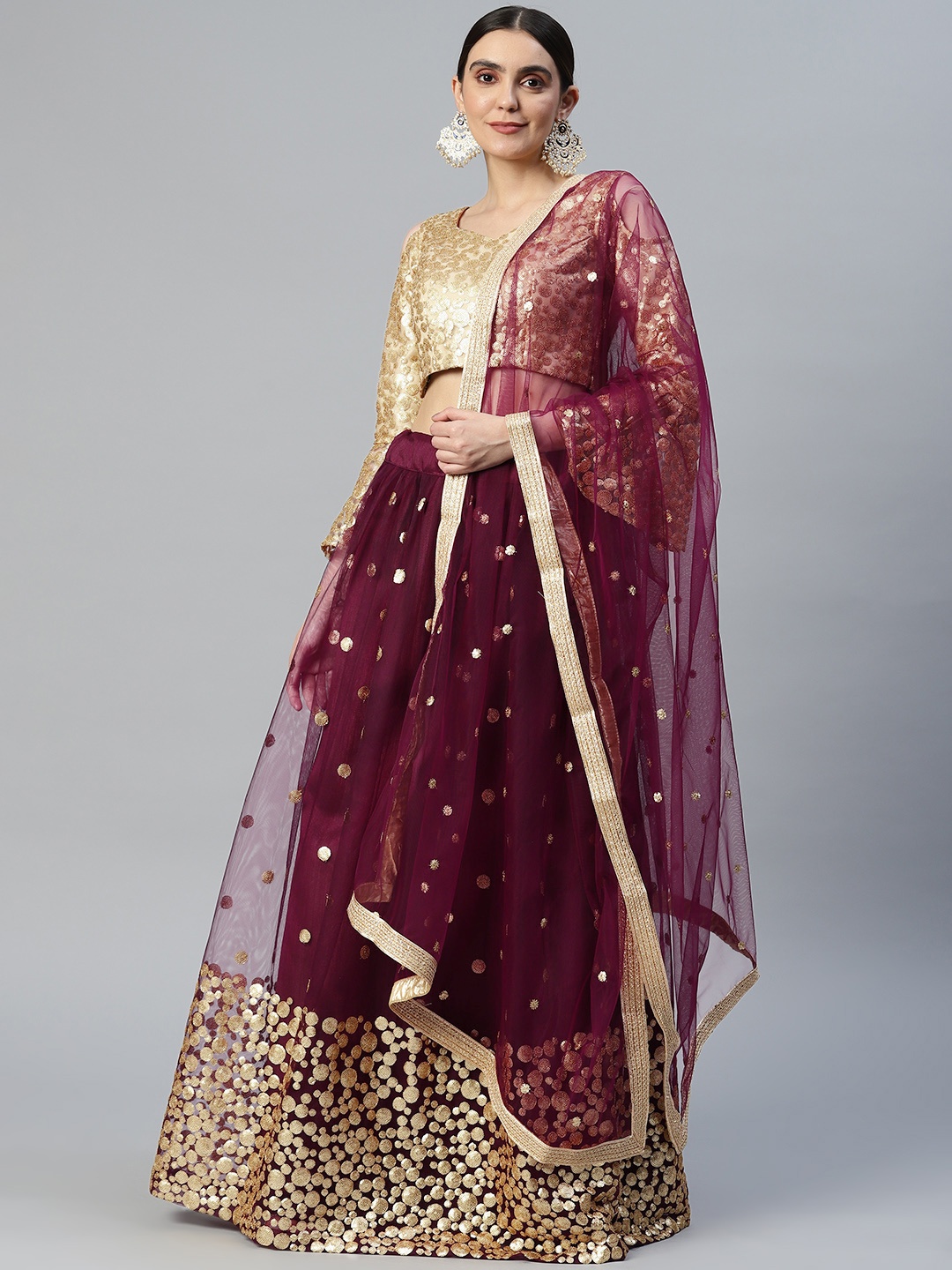 

SHUBHVASTRA Embroidered Semi-Stitched Lehenga & Unstitched Blouse With Dupatta, Purple