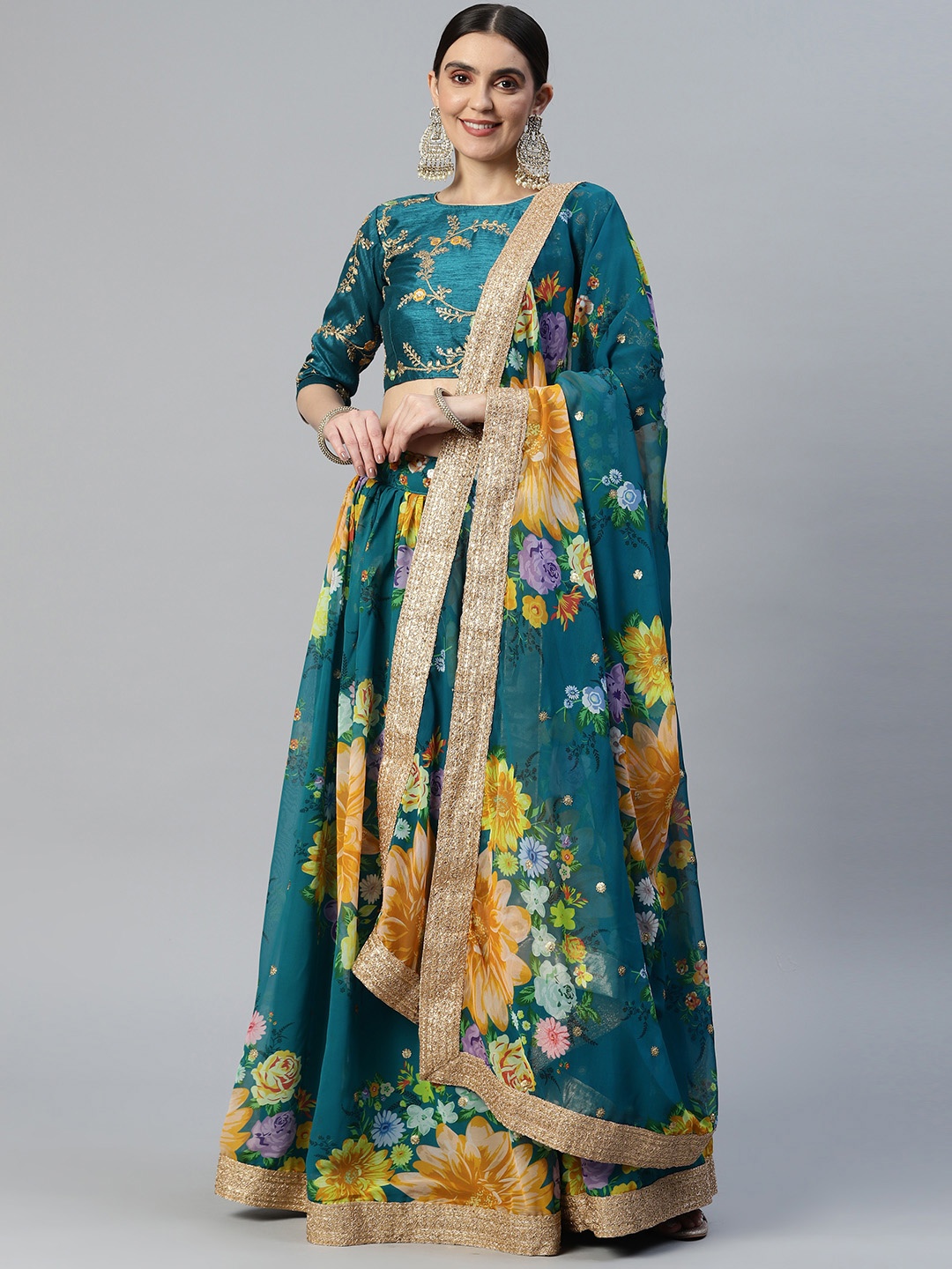 

SHUBHVASTRA Embroidered Semi-Stitched Lehenga & Unstitched Blouse With Dupatta, Blue