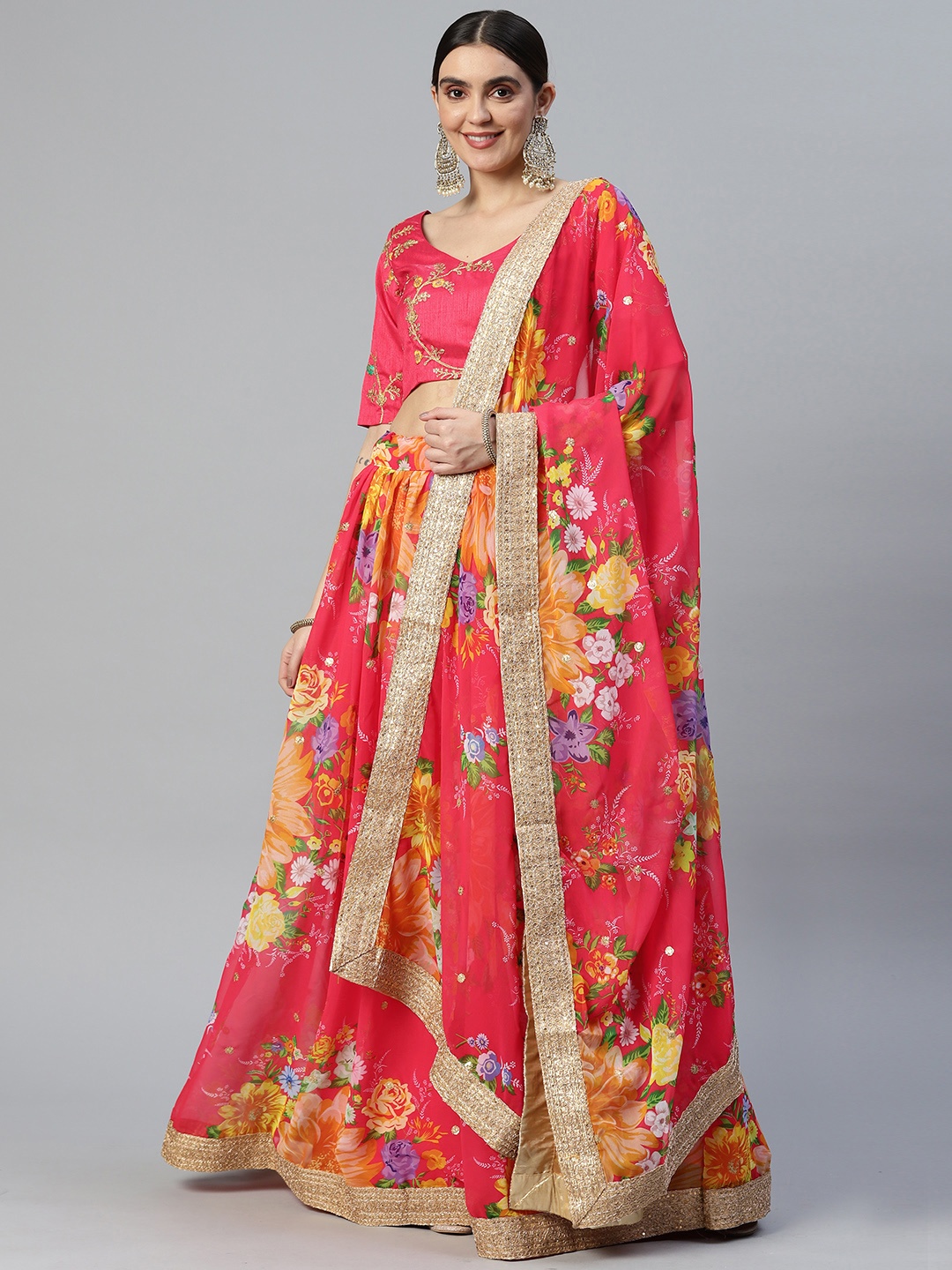 

SHUBHVASTRA Embroidered Semi-Stitched Lehenga & Unstitched Blouse With Dupatta, Red