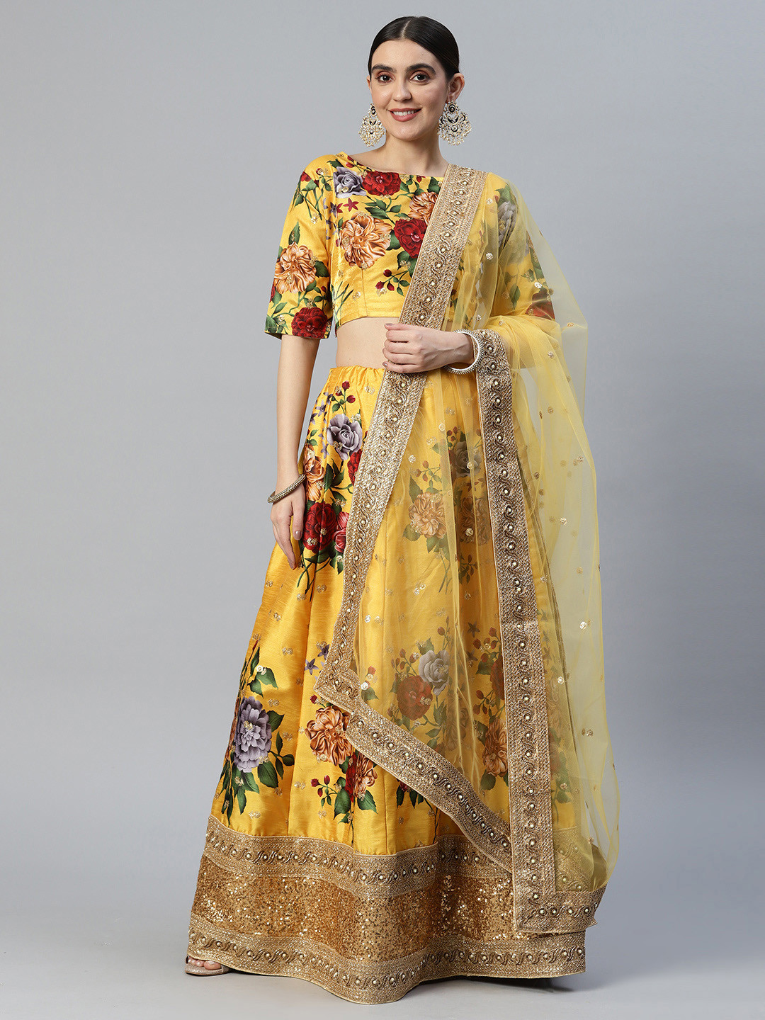 

SHUBHVASTRA Embroidered Semi-Stitched Lehenga & Unstitched Blouse With Dupatta, Yellow