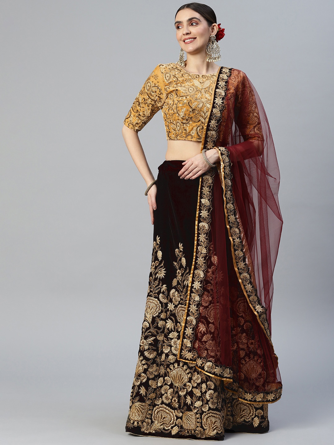 

SHUBHVASTRA Embroidered Semi-Stitched Lehenga & Unstitched Blouse With Dupatta, Red