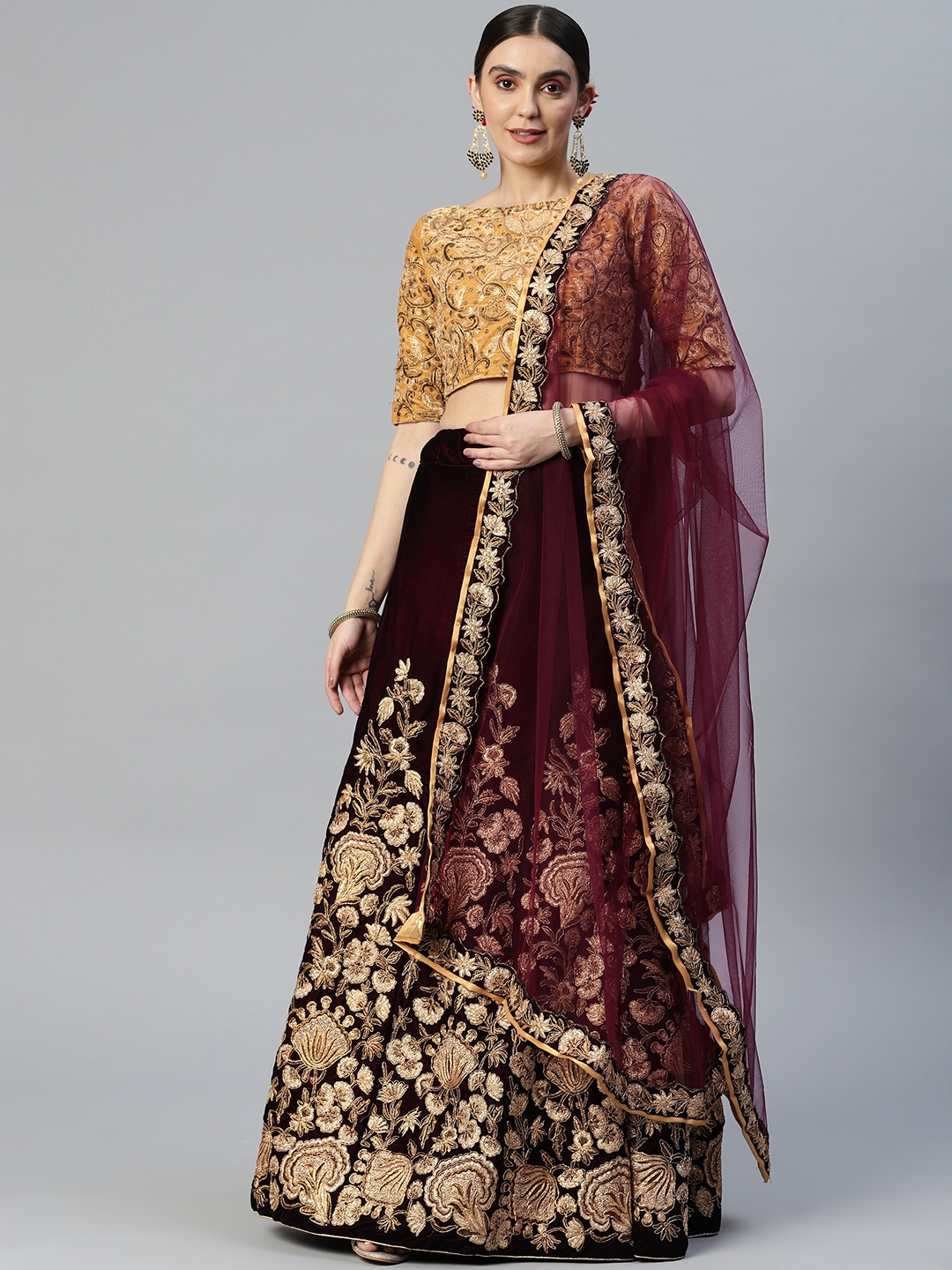 

SHUBHVASTRA Embroidered Semi-Stitched Lehenga & Unstitched Blouse With Dupatta, Purple