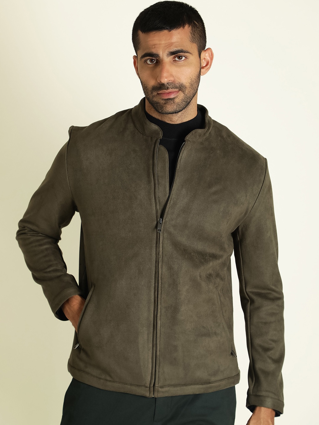 

RARE RABBIT Men Sink Tailored Fit Mock Collar Jacket, Olive