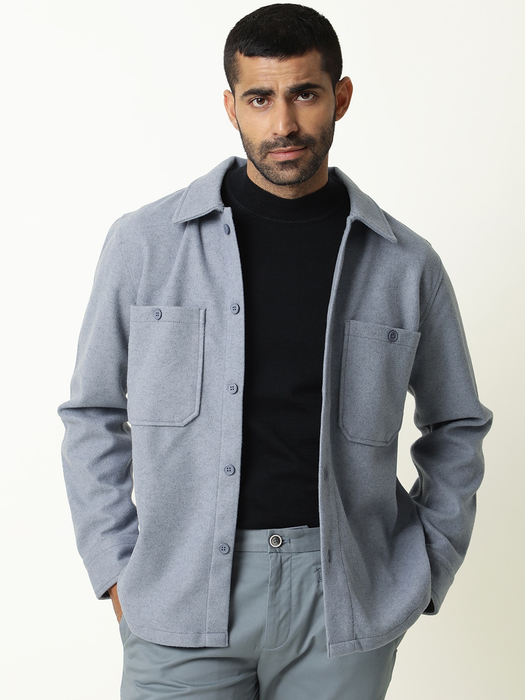 

RARE RABBIT Men Jerome Slim Fit Spread Collar Jacket, Blue