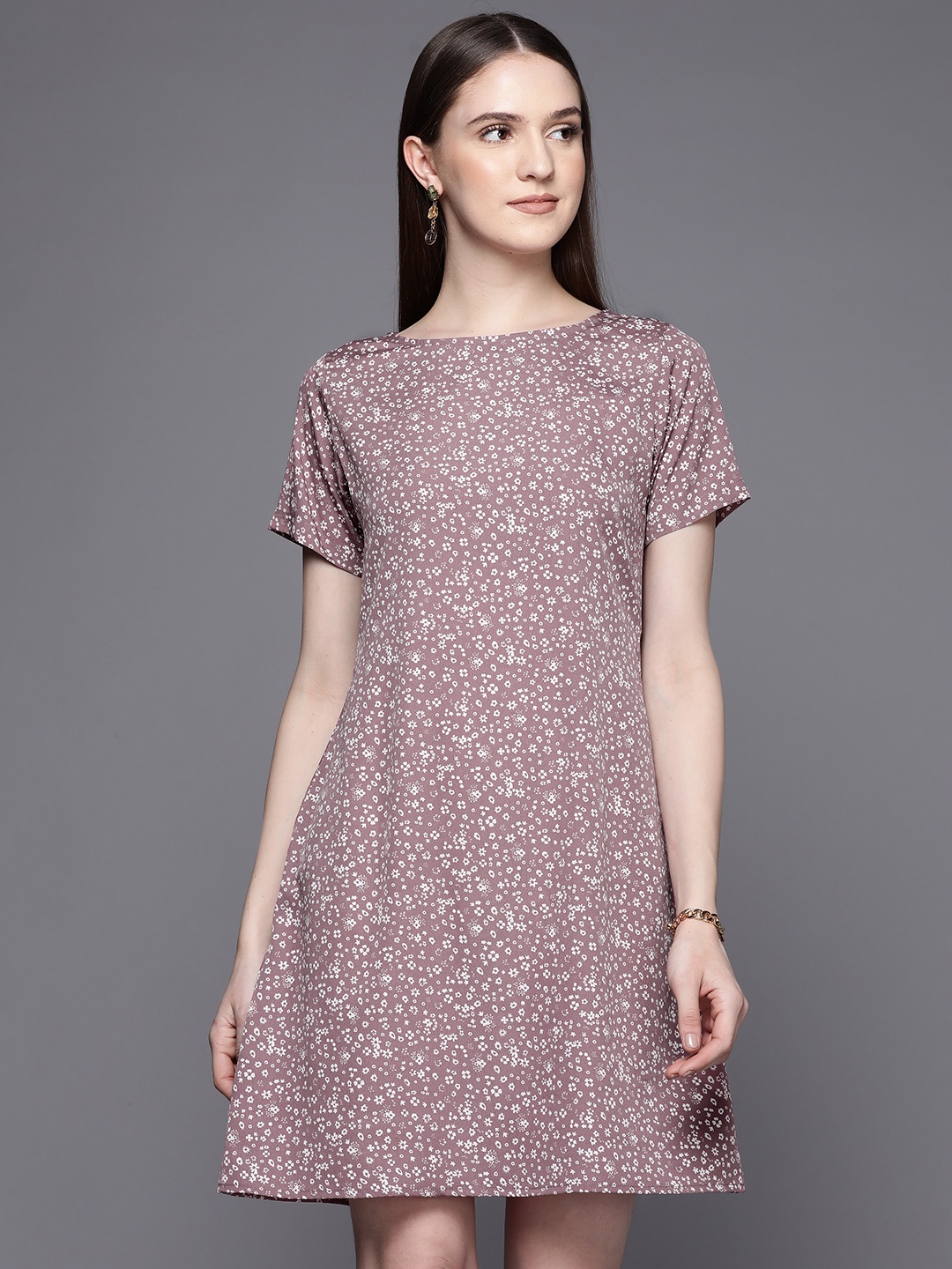 

PINKSKY Mauve & Off White Floral A-Line Dress