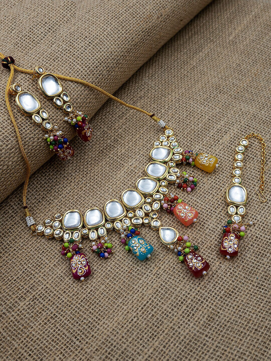 

StileAdda Gold-Plated Kundan Studded Jewellery Set With Maang Tikka, White