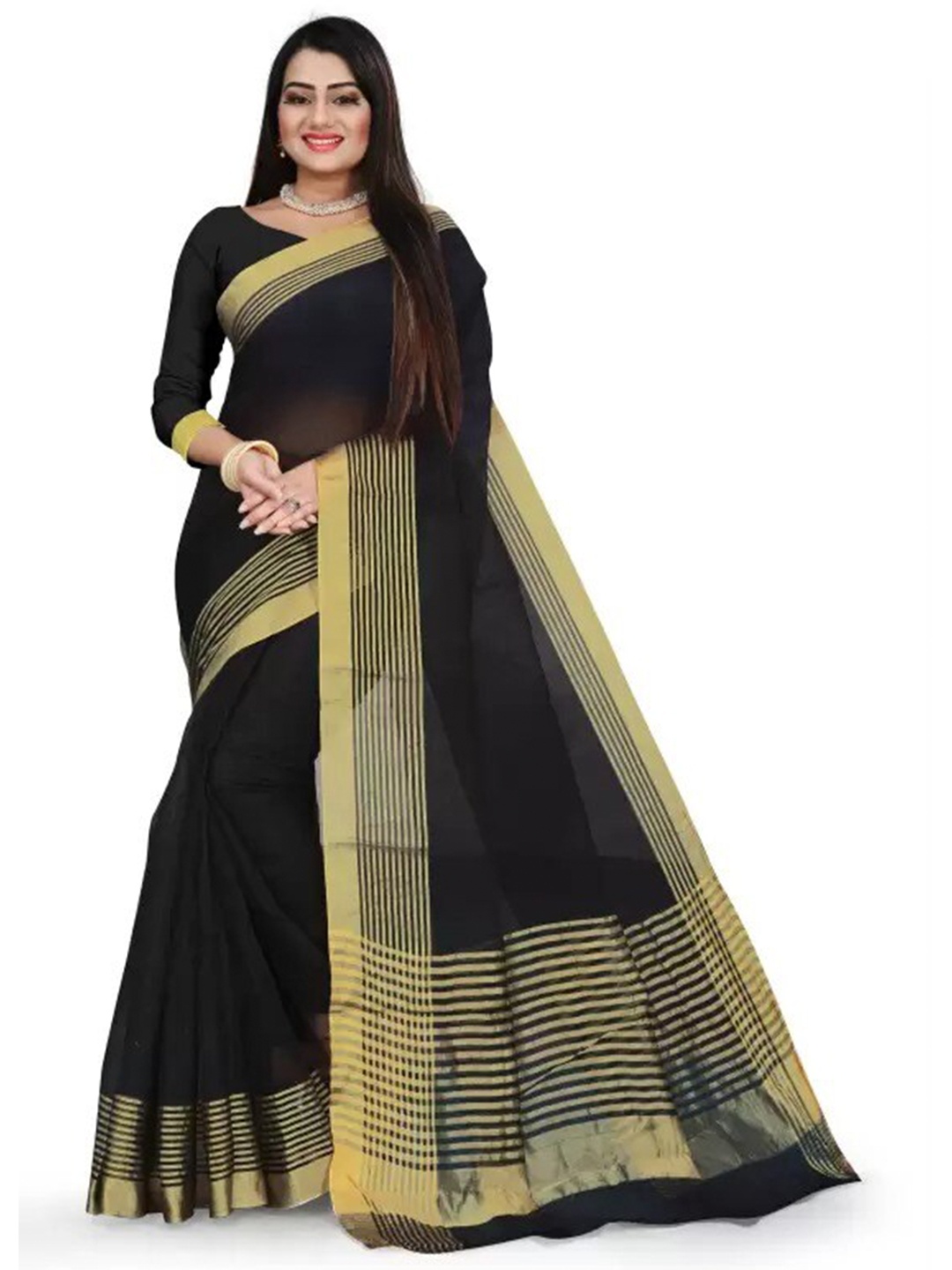 

Florence Zari Boarded Saree, Black