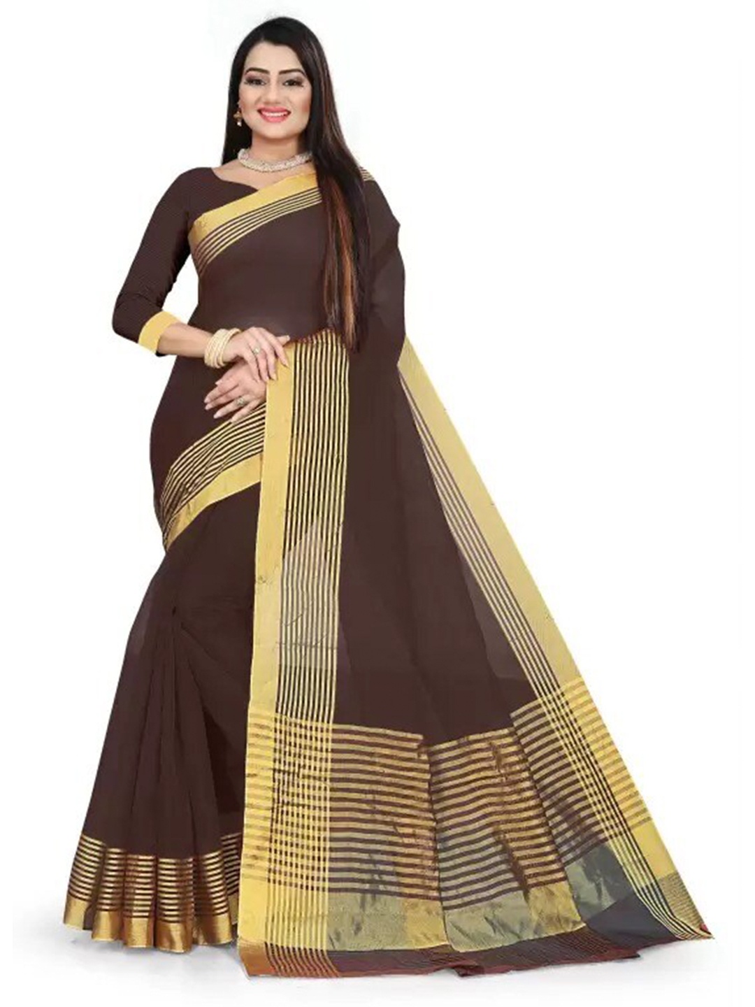 

Florence Zari Boarded Saree, Brown