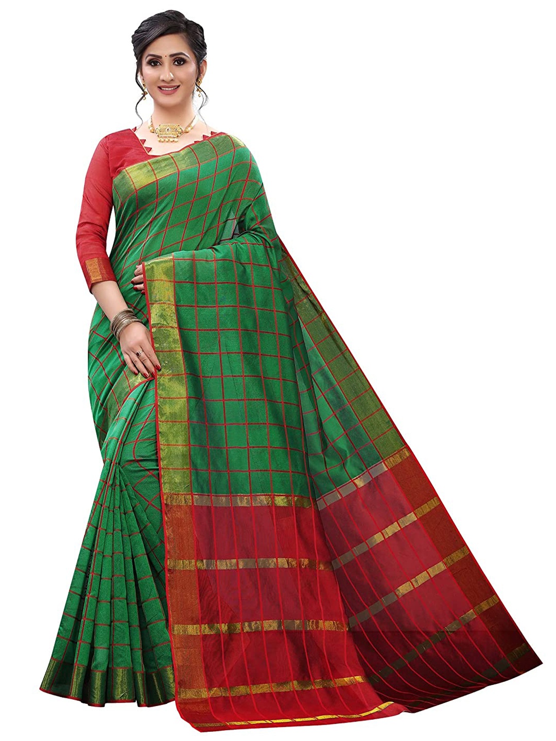 

Florence Checked Zari Saree, Green