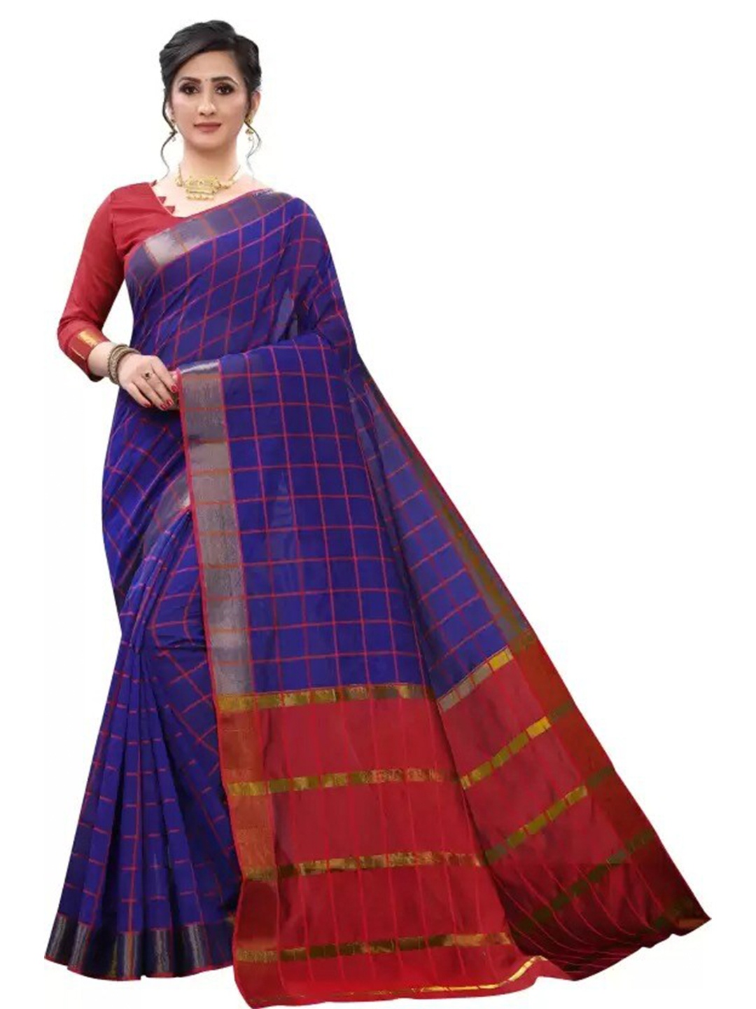 

Florence Checked Zari Saree, Blue