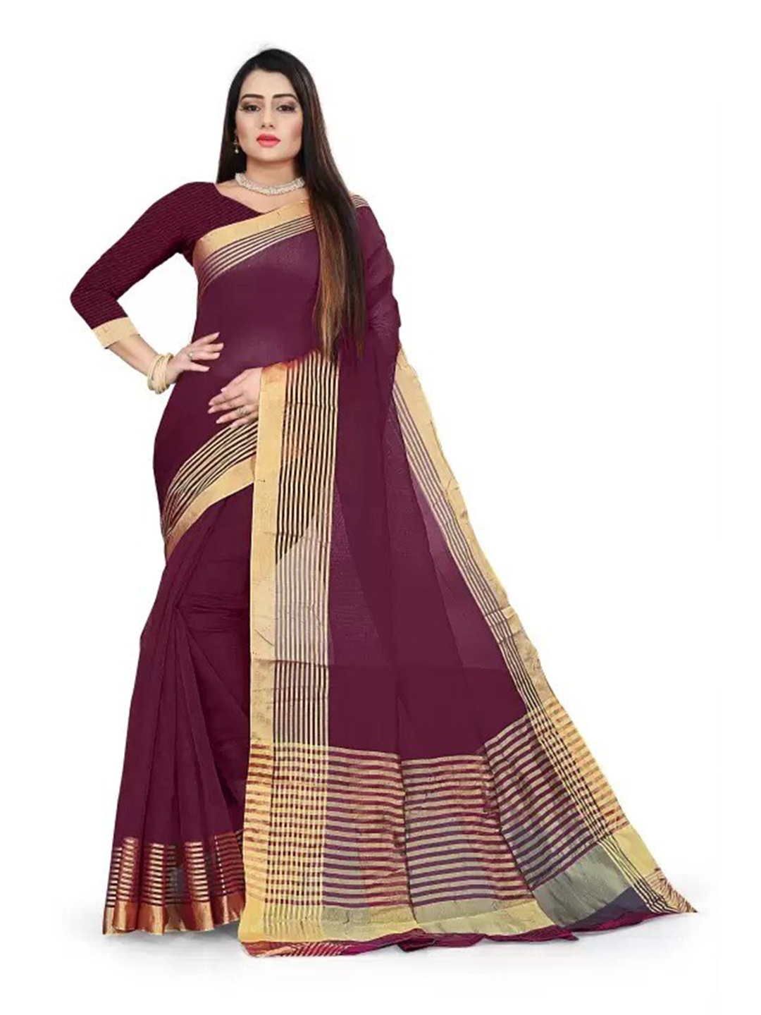 

Florence Striped Zari Saree, Burgundy