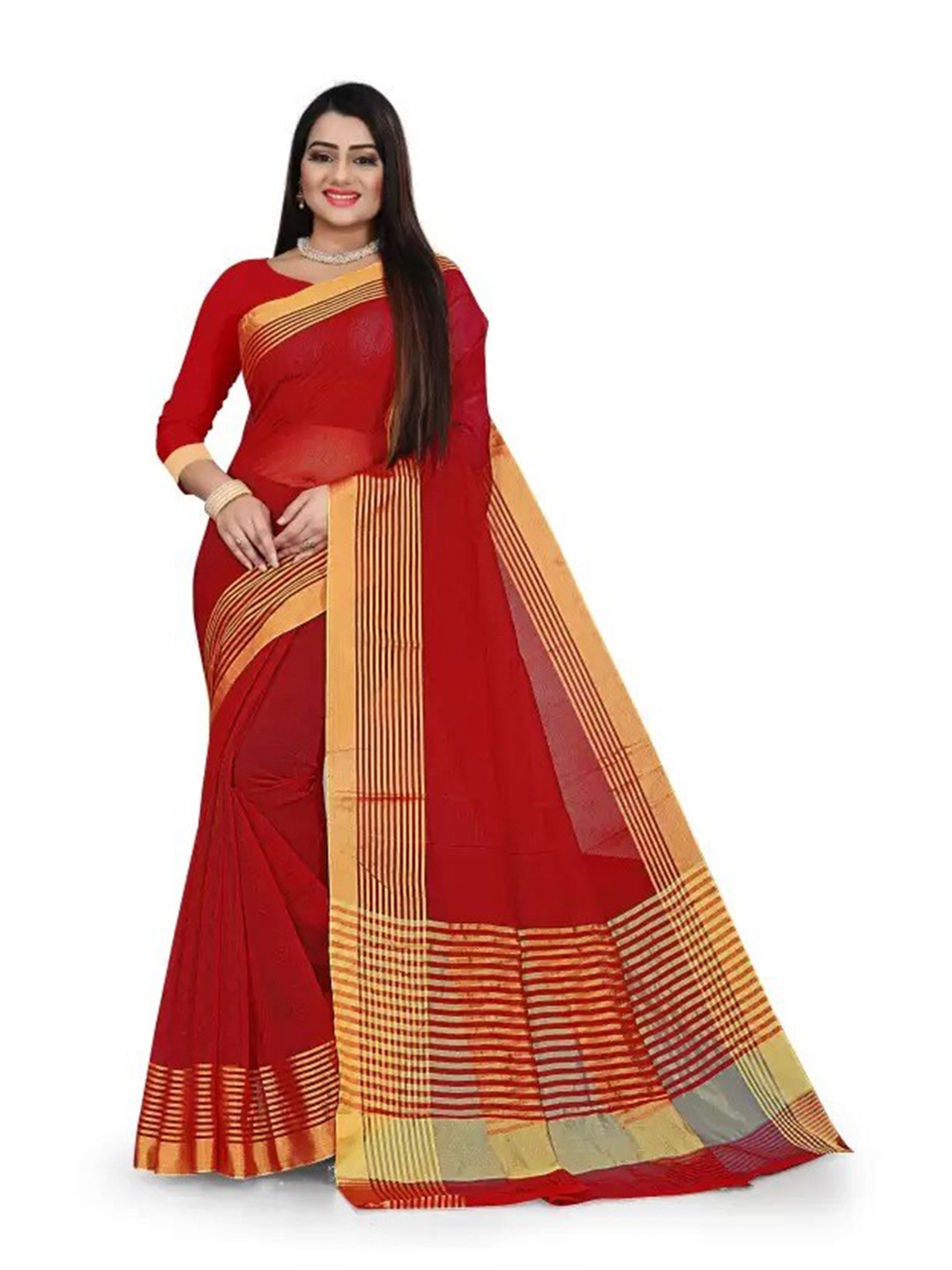 

Florence Stripes Printed Saree, Red