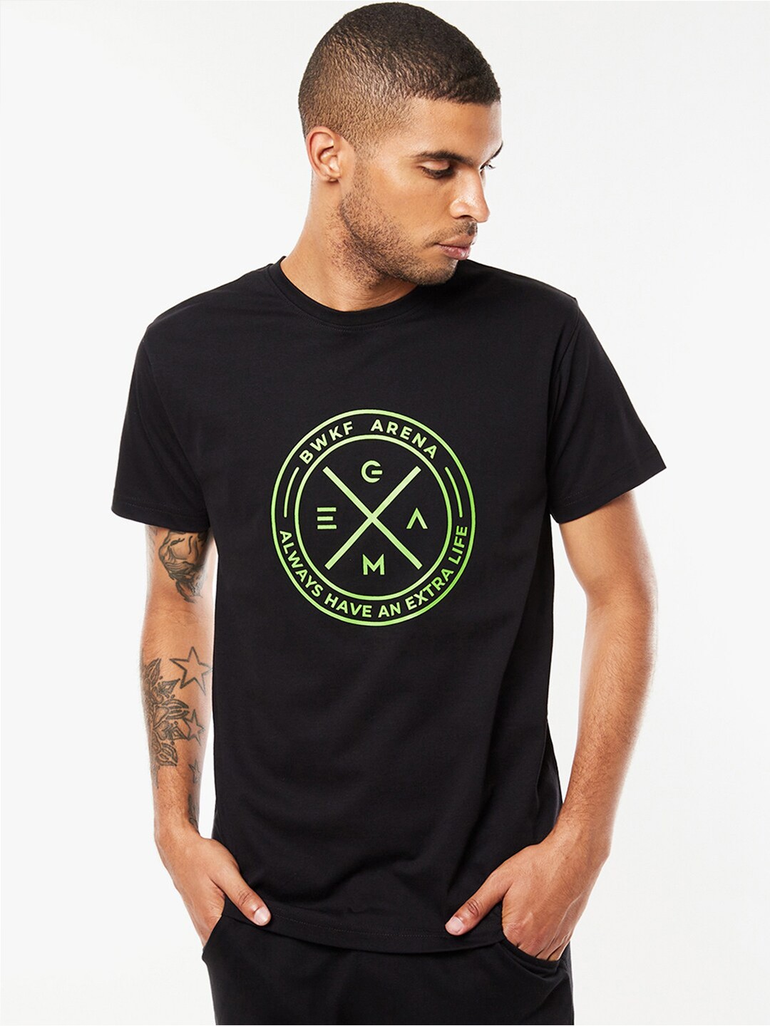 

Bewakoof Men Typography Printed Cotton T-shirt, Black