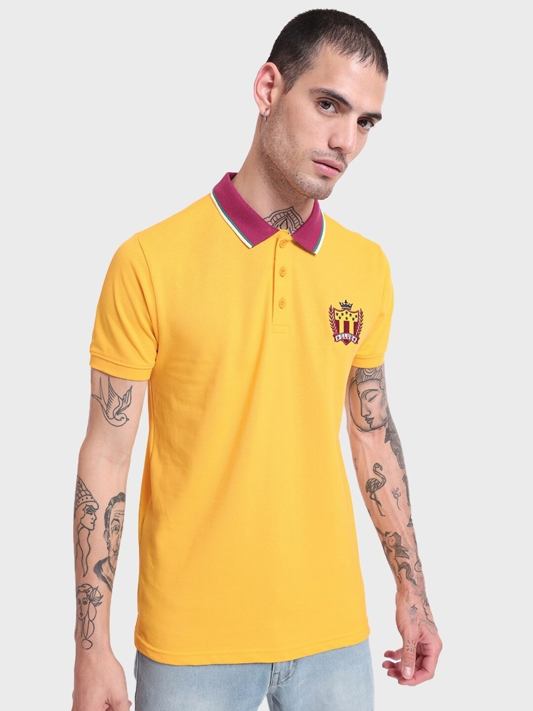 

Bewakoof Men Polo Collar Cotton T-shirt, Yellow