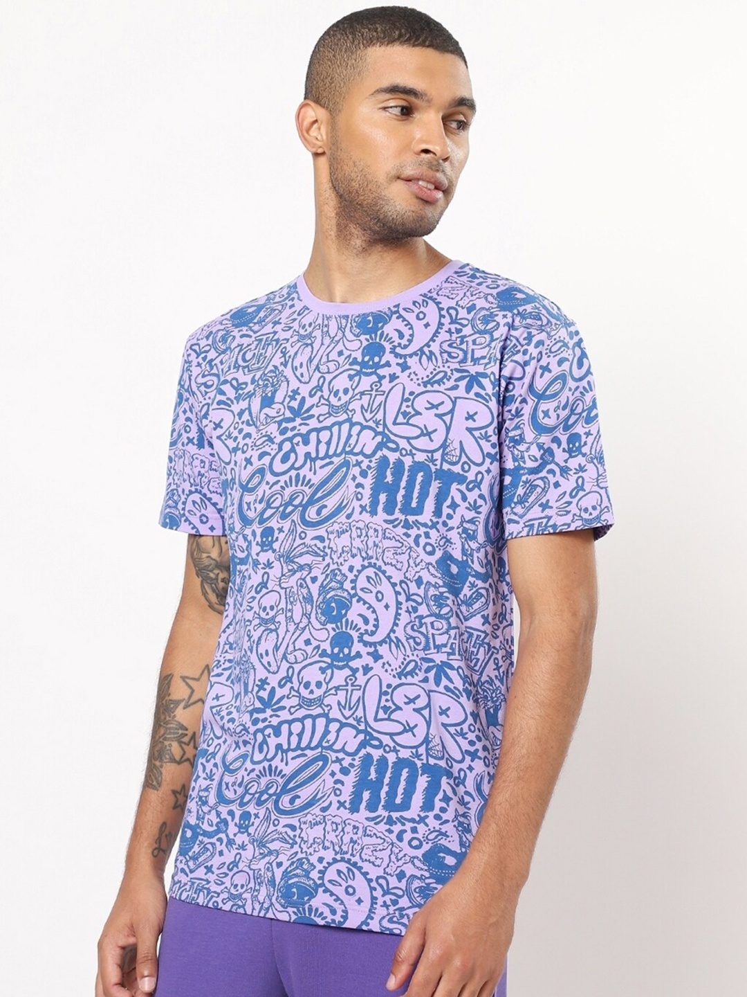 

Bewakoof Men Typography Printed Cotton T-shirt, Purple