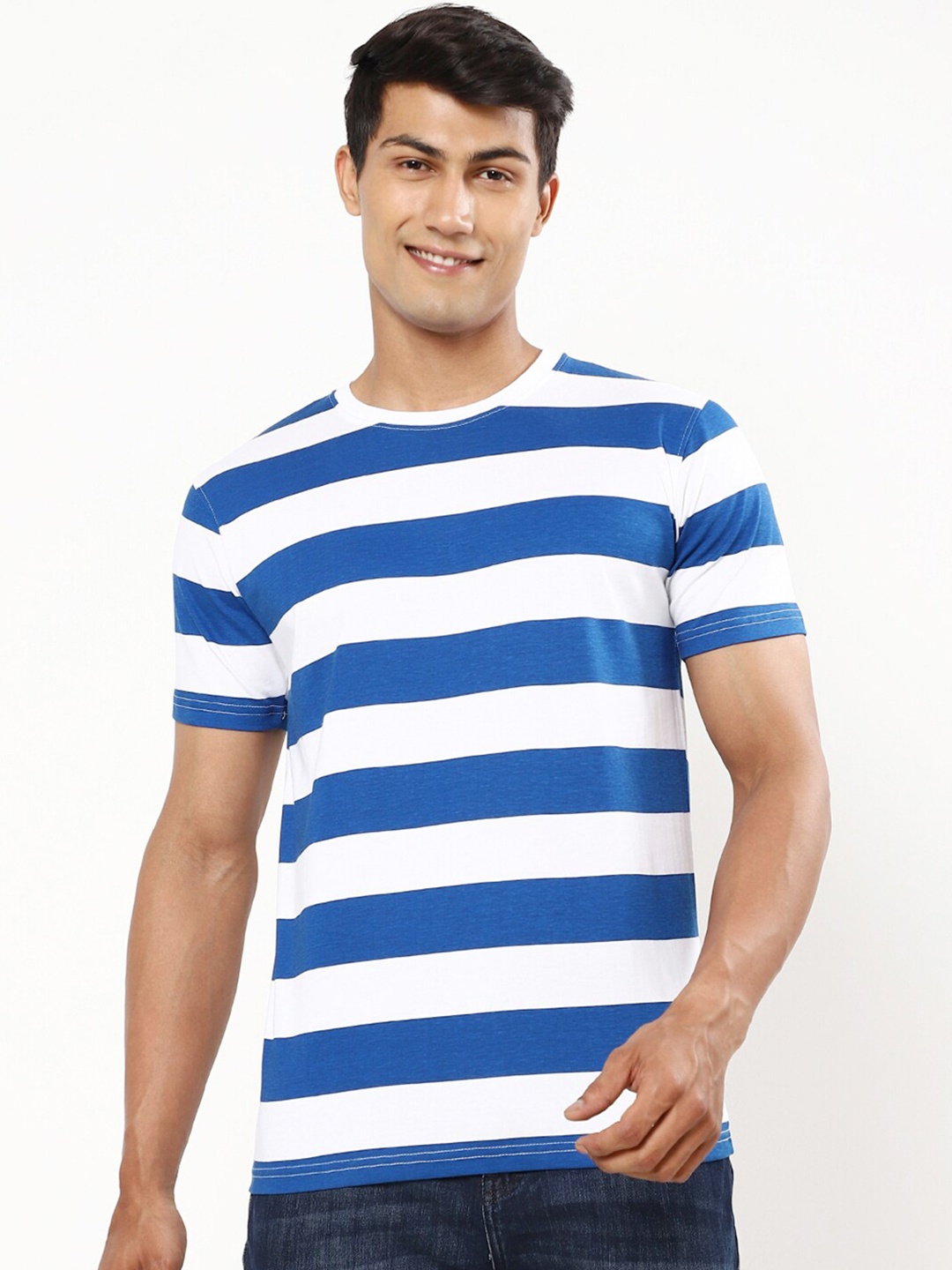 

Bewakoof Men Striped Short Sleeve Cotton T-shirt, White