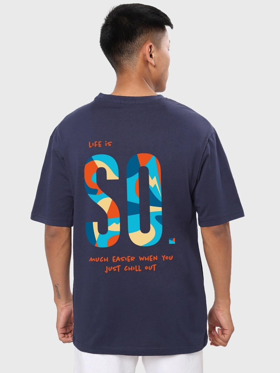 

Bewakoof Men Typography Printed Cotton Oversized T-shirt, Blue