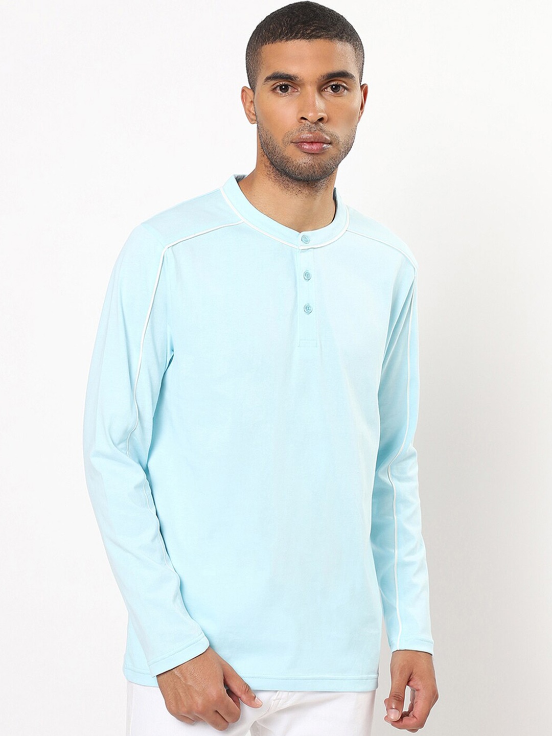 

Bewakoof Men Henley Neck Cotton T-shirt, Blue