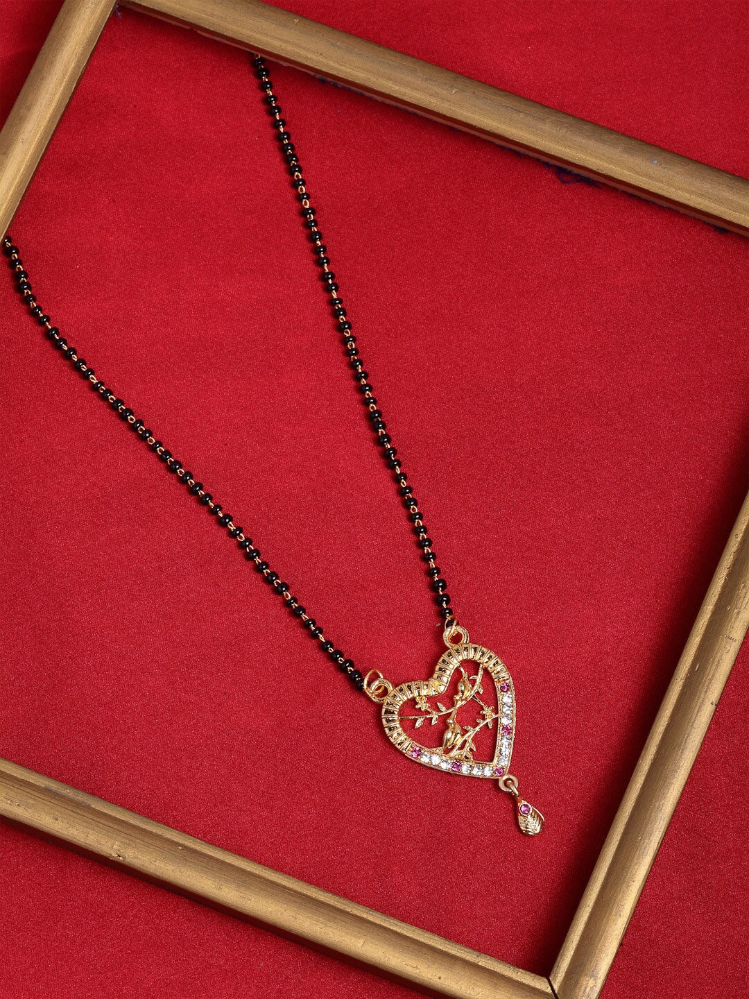 

PANASH Gold-Plated CZ Stone-Studded & Beaded Mangalsutra, Black